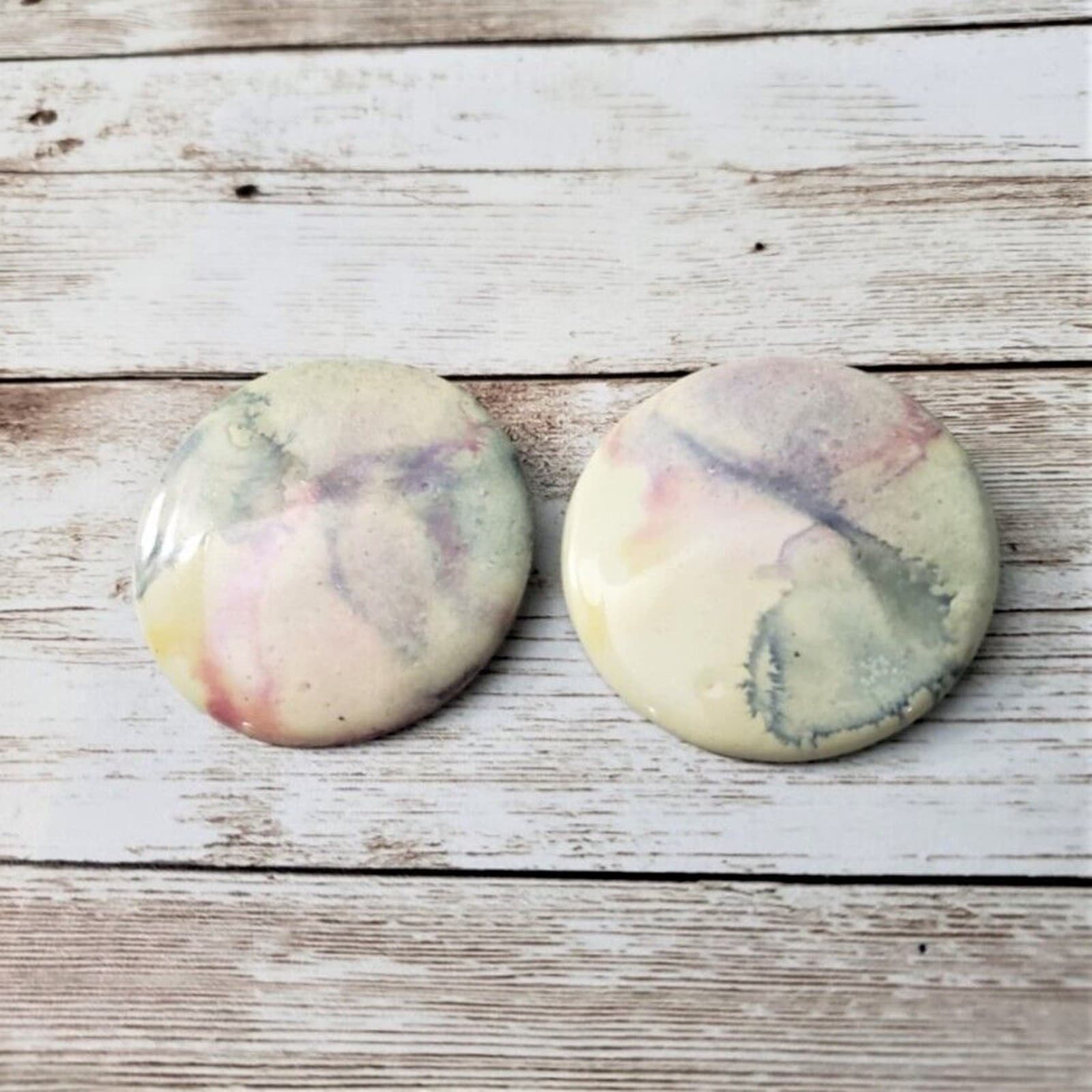 Vintage Clip On Earrings - Pastel Tones Large Statement Circle 1.75"