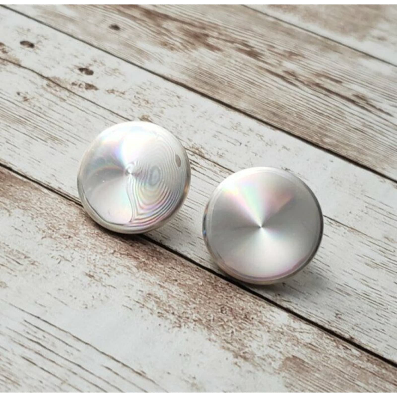 Vintage Screw On Earrings - 1" Holographic Circle