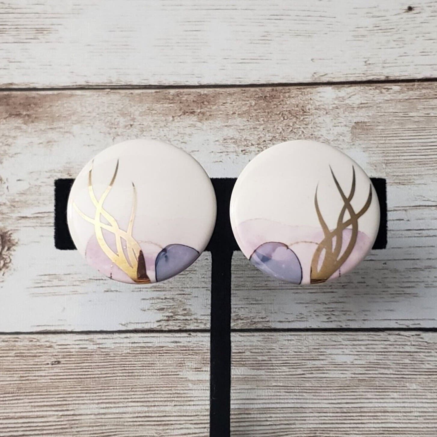 Vintage Clip On Earrings - Stunning Off White with Gold Tone & Pastel Design