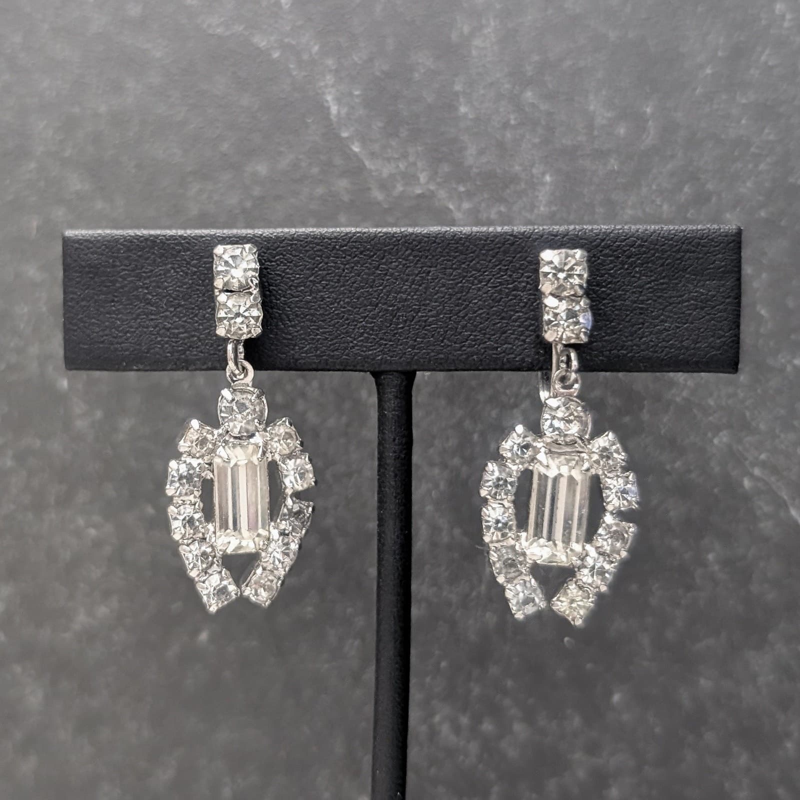 Vintage Screw On Earrings Elegant and Stylish Clear Gem Drop Dangle
