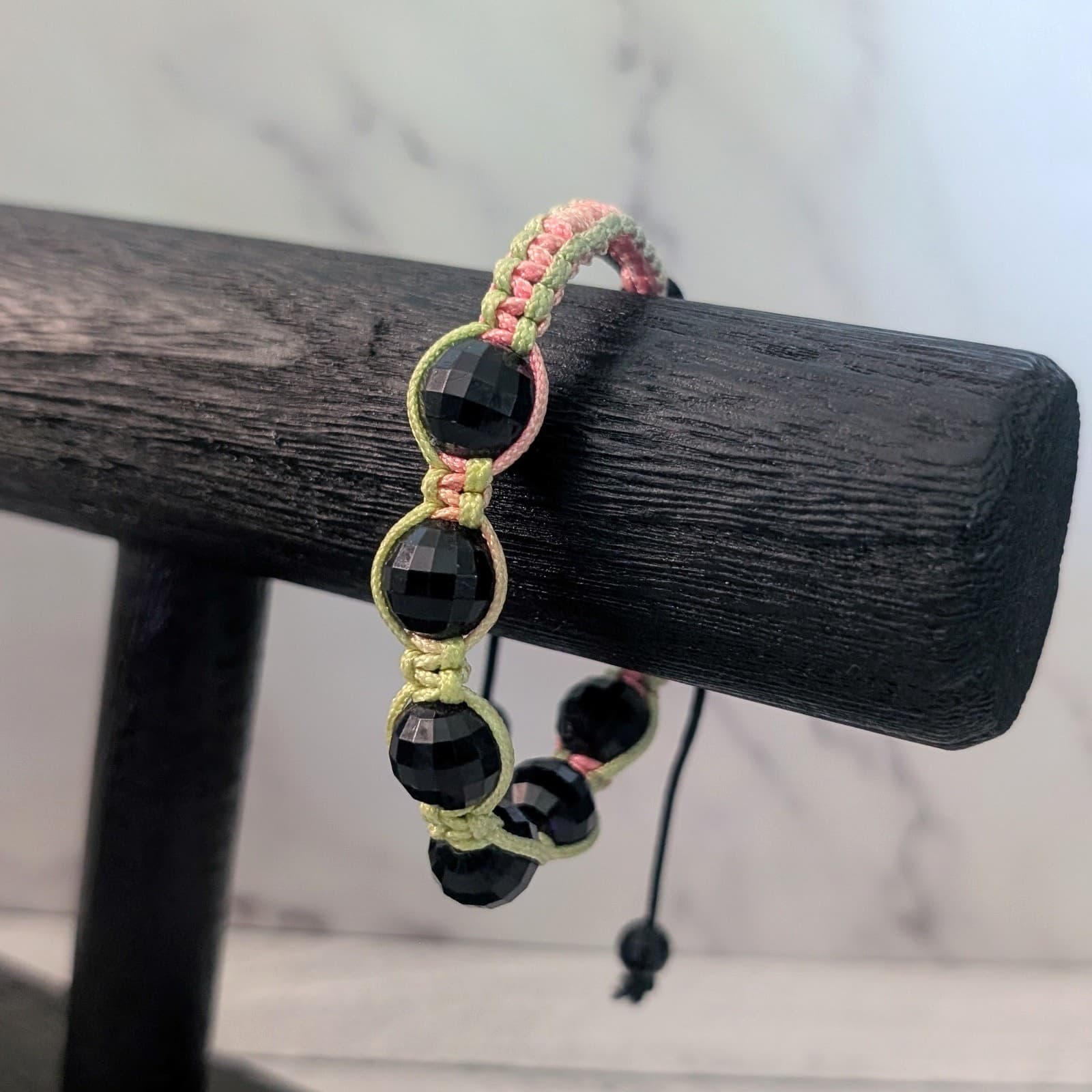 Multi Colored with Black Beads Adjustable Bracelet