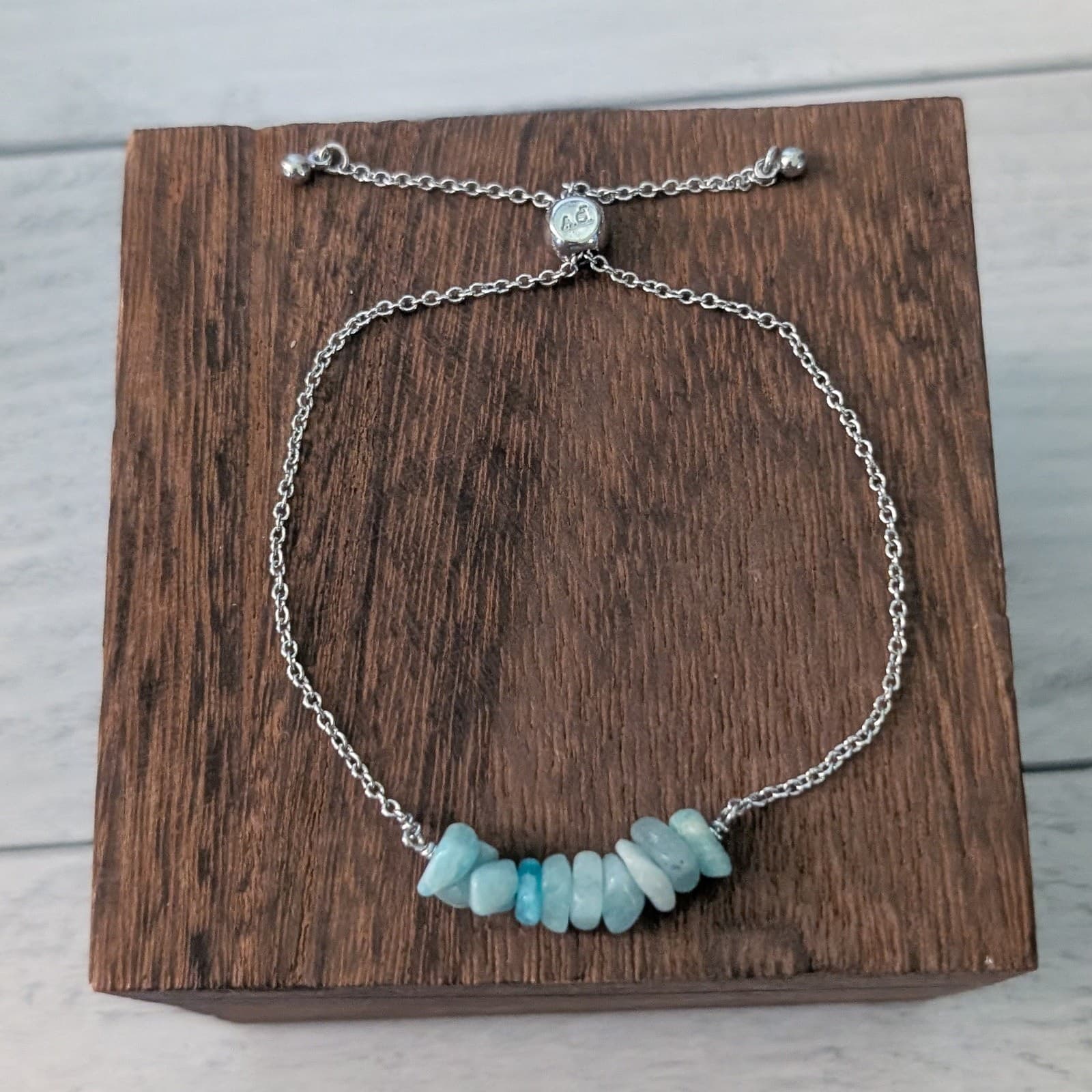 PV Adjustable Bracelet Silver Tone & Aquamarine Tones