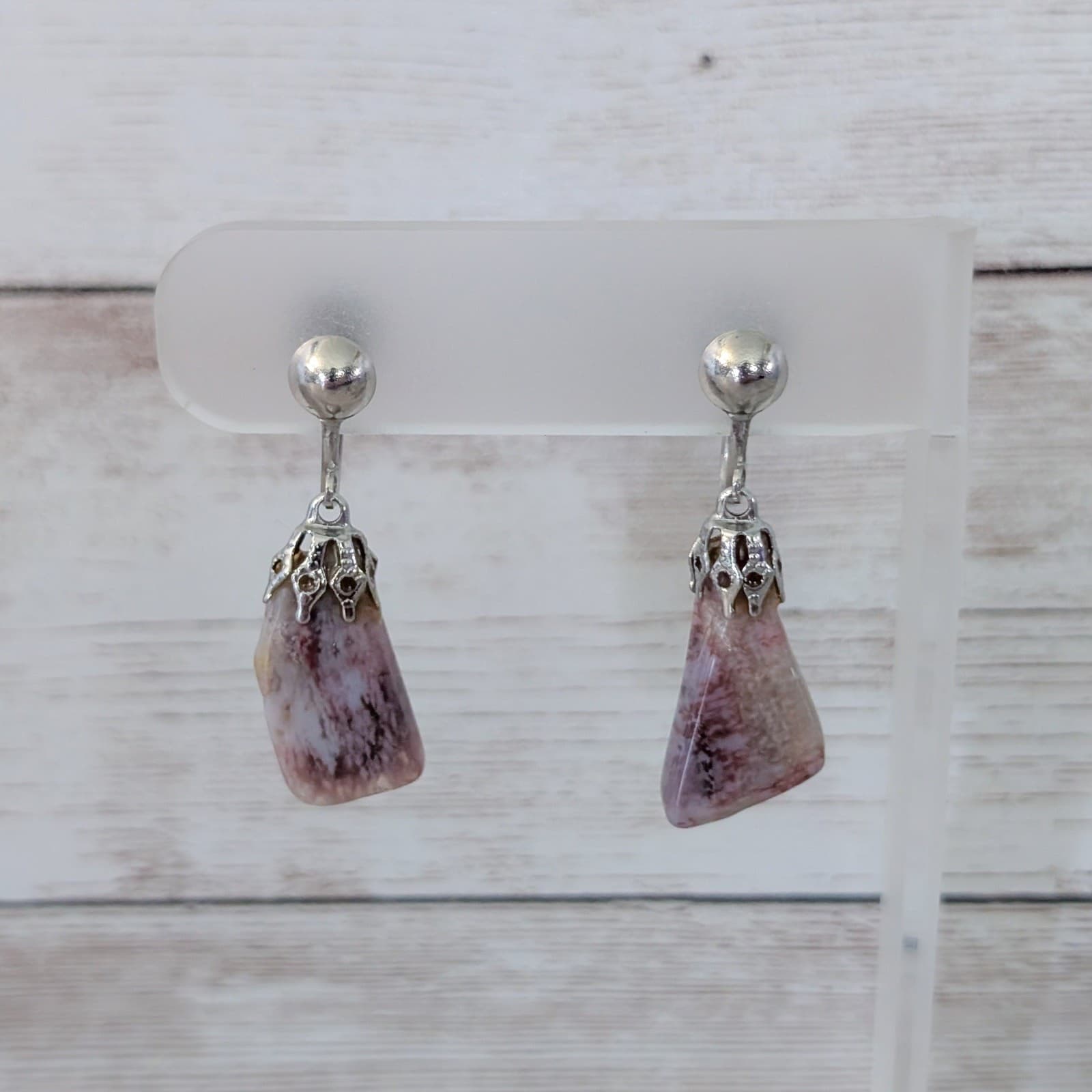 Vintage Screw On Earrings Red Tones Stone? Dangle