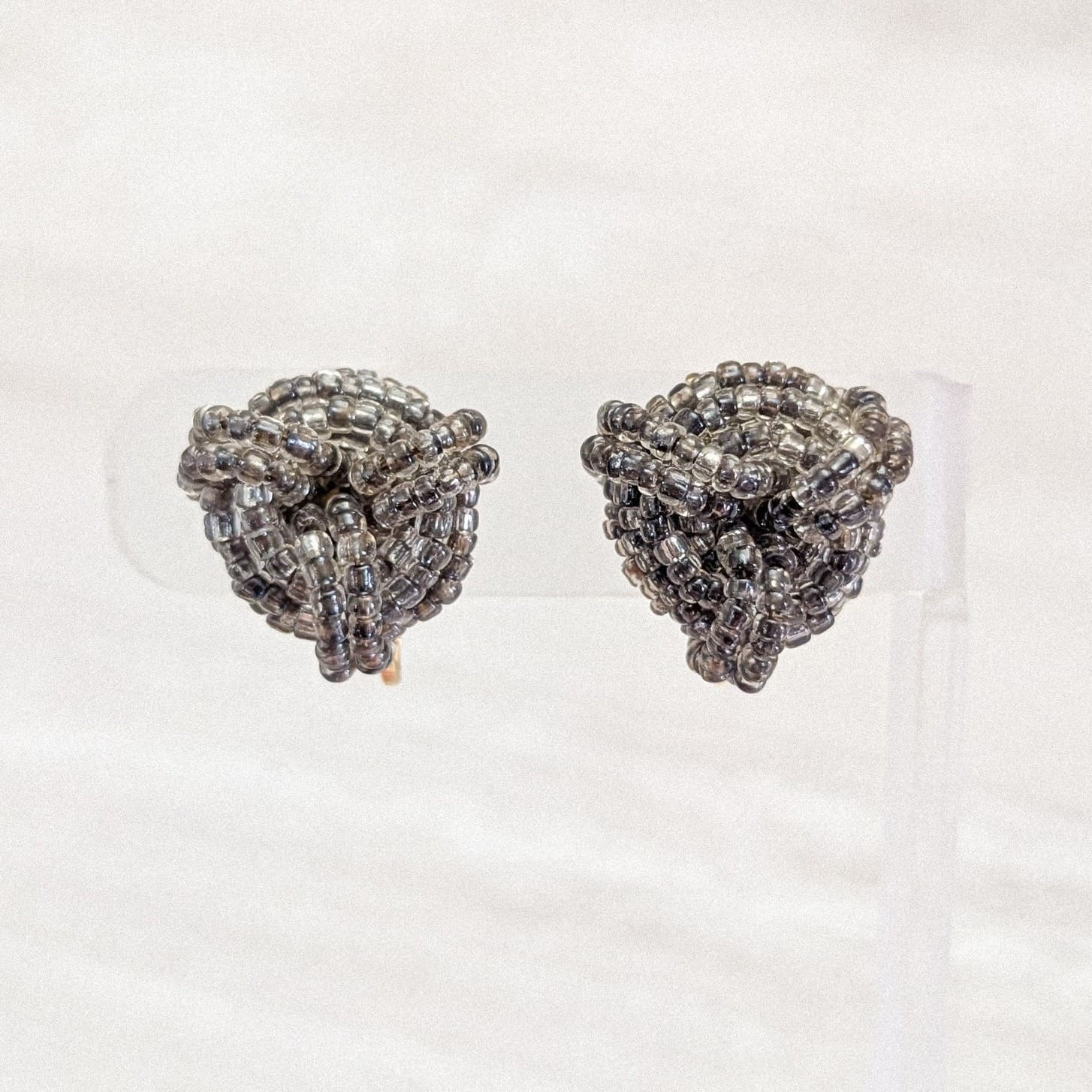 Vintage Clip On Earrings Grey Beaded Stylish Design Statement Earrings