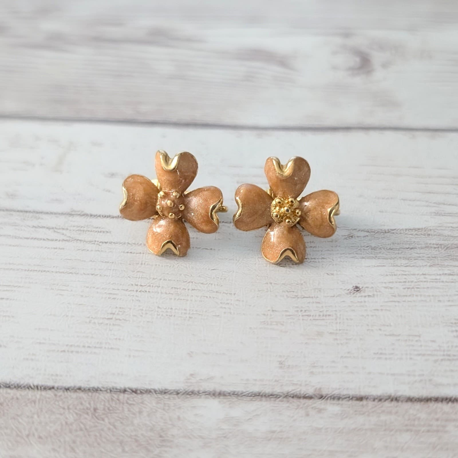 Vintage Clip On Earrings Dainty Flower Shape