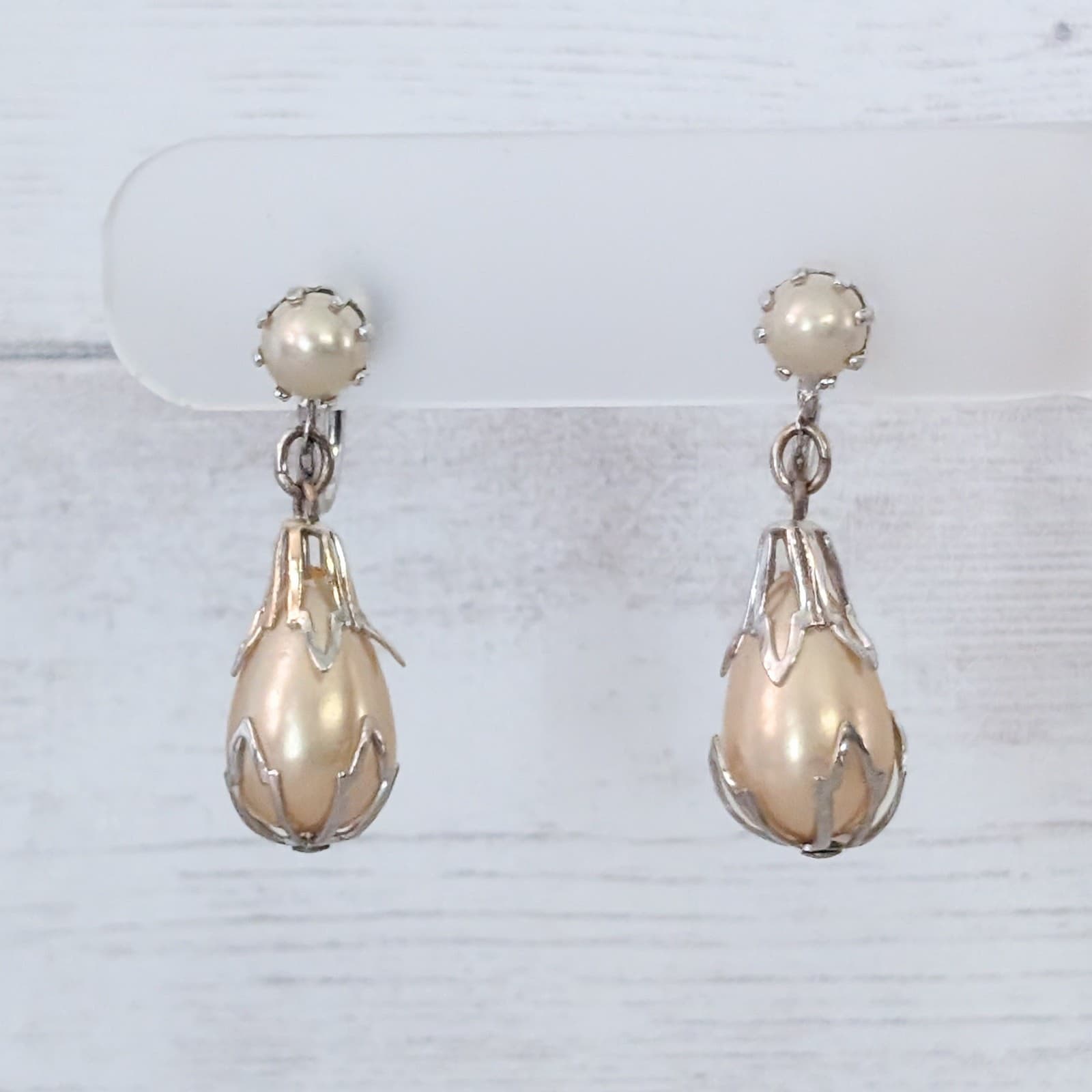Vintage Screw On Earrings Stylish Faux Pearl Dangle