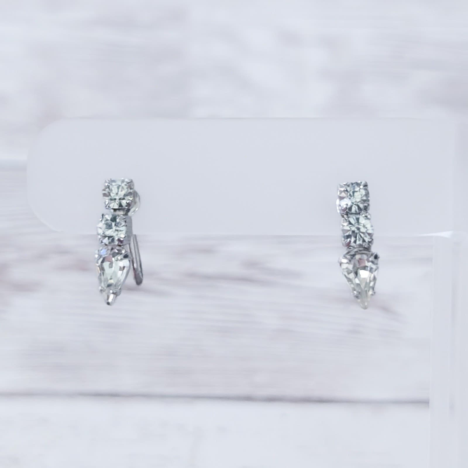 Vintage Screw On Earrings - 5/8" - Three Clear Gems - Classy