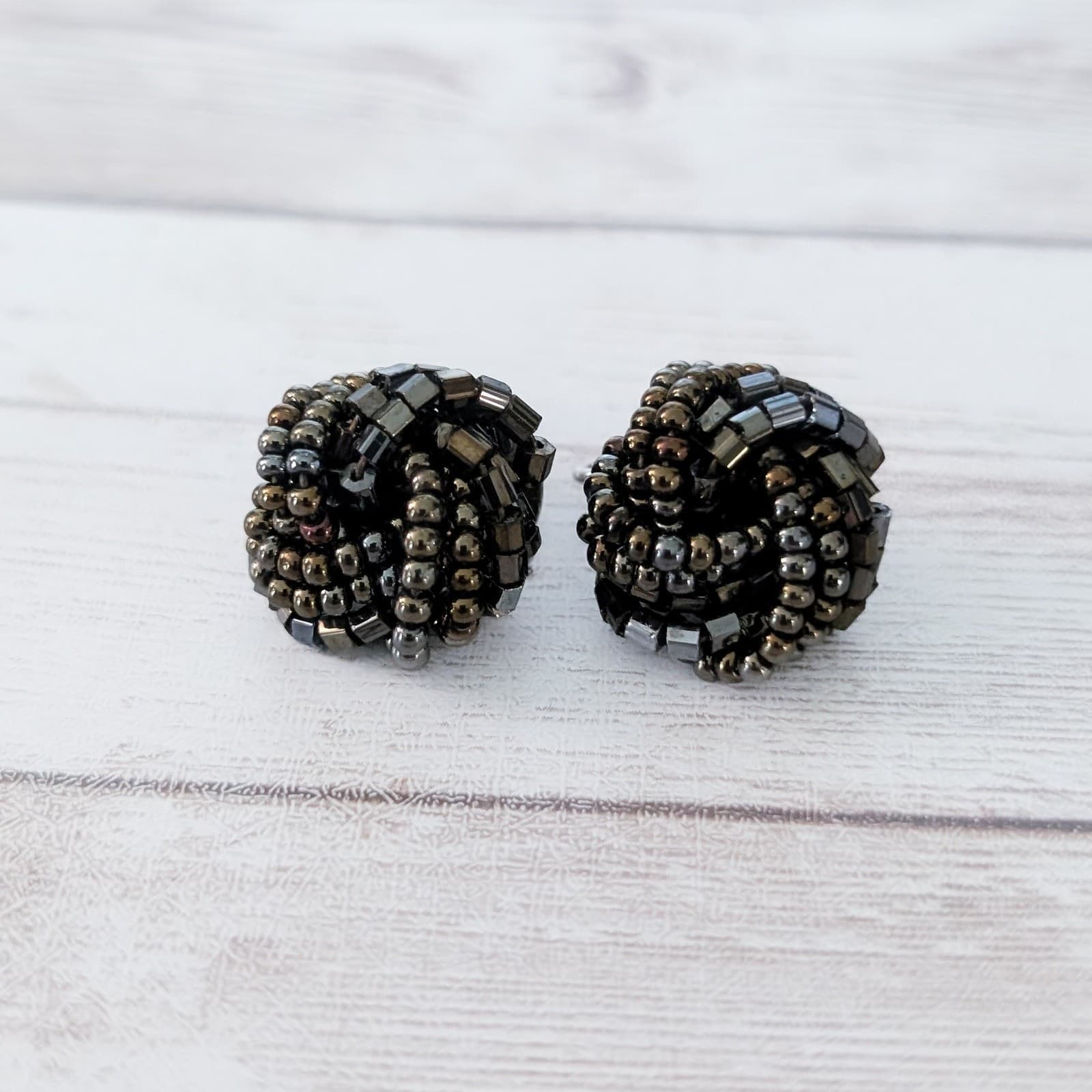 Vintage Clip On Earrings Dark Bronzey Tones Wrap Style