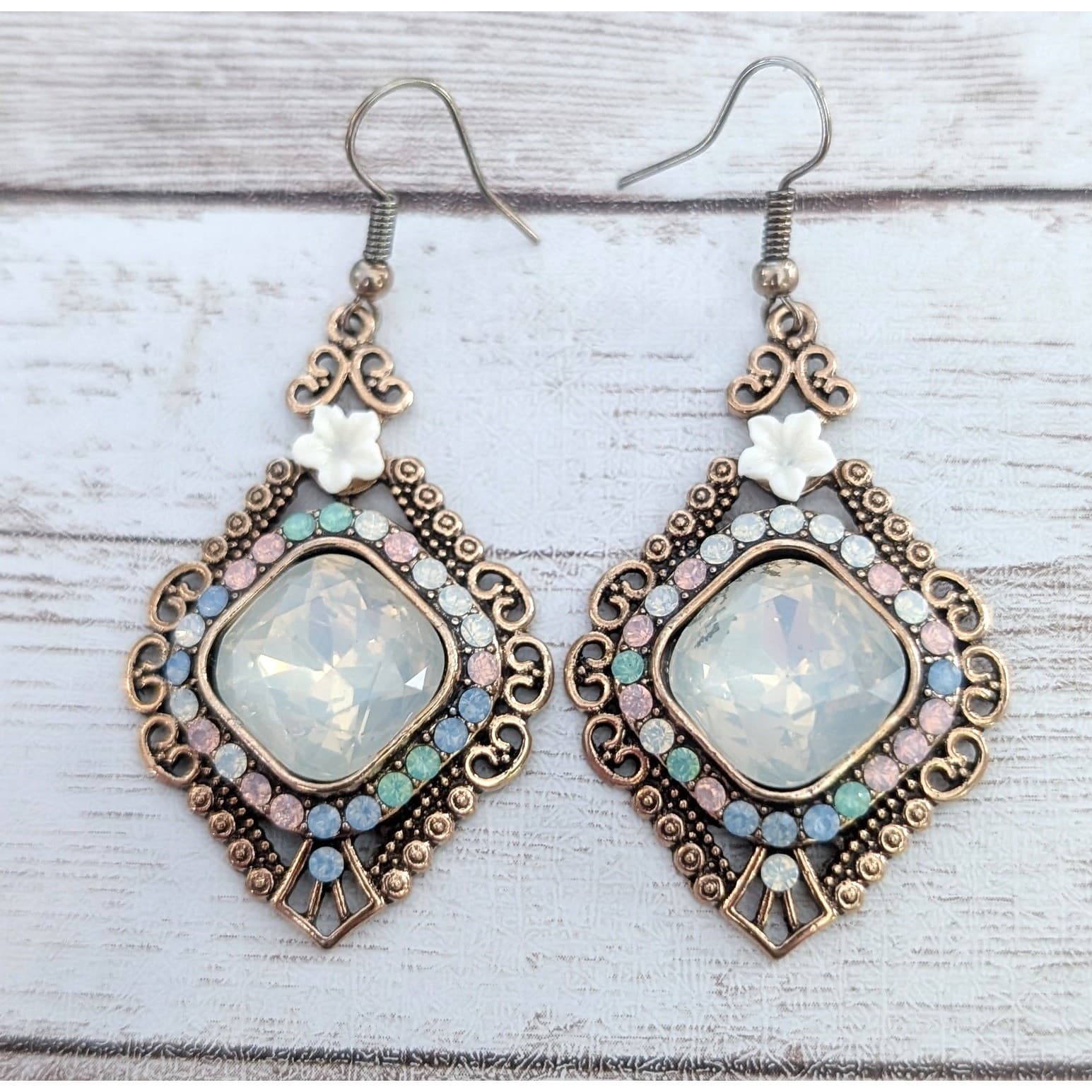 Vintage Dangle Earrings for Pierced Ears Extra Large Statement Pastel Tones