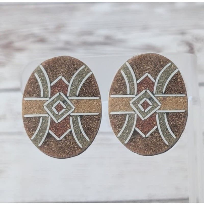 Vintage Clip On Earrings Large Oval Shape with Unusual Design Statement 1.25"