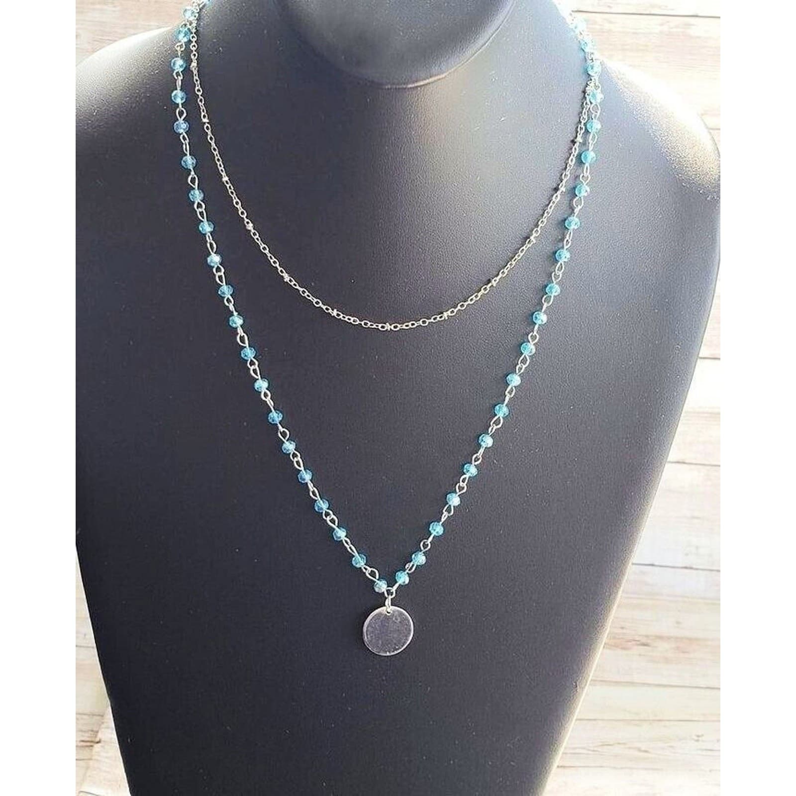 Silver Tone & Blue Two Strand Necklace