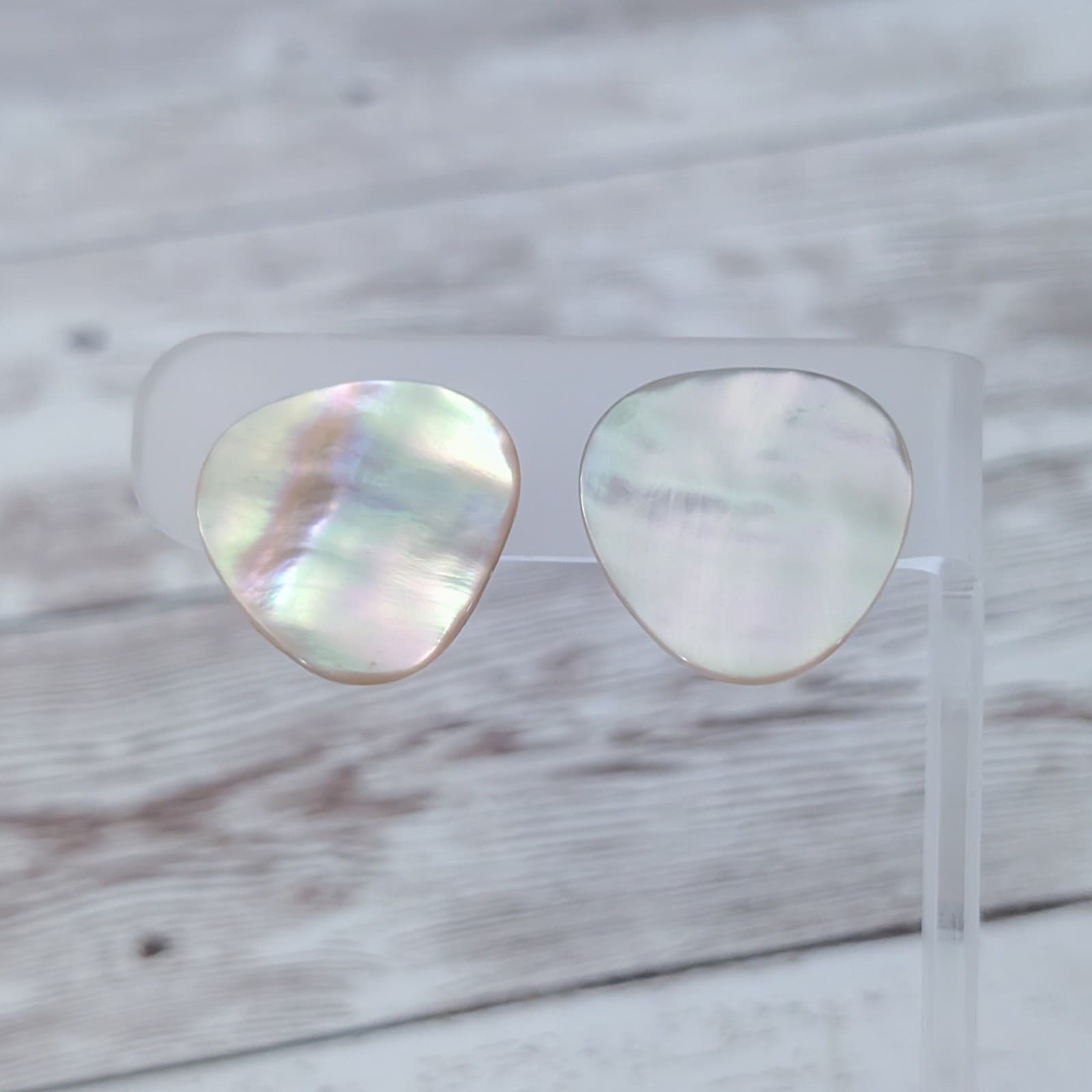 Vintage Clip On Earrings Mother of Pearl 7/8" Statement