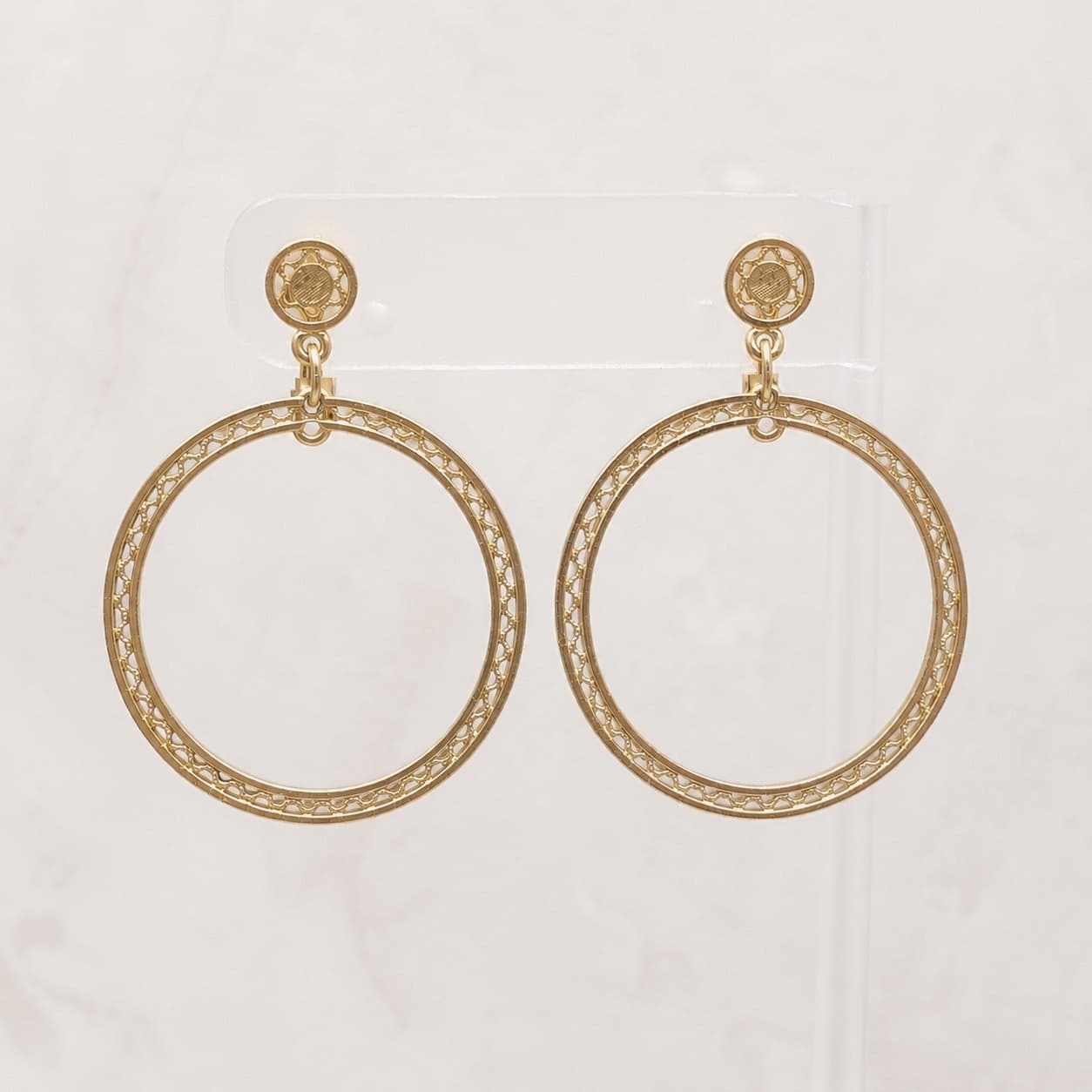 Vintage Clip On Earrings Extra Large Gold Tone Fancy Drop Dangle 2" Statement