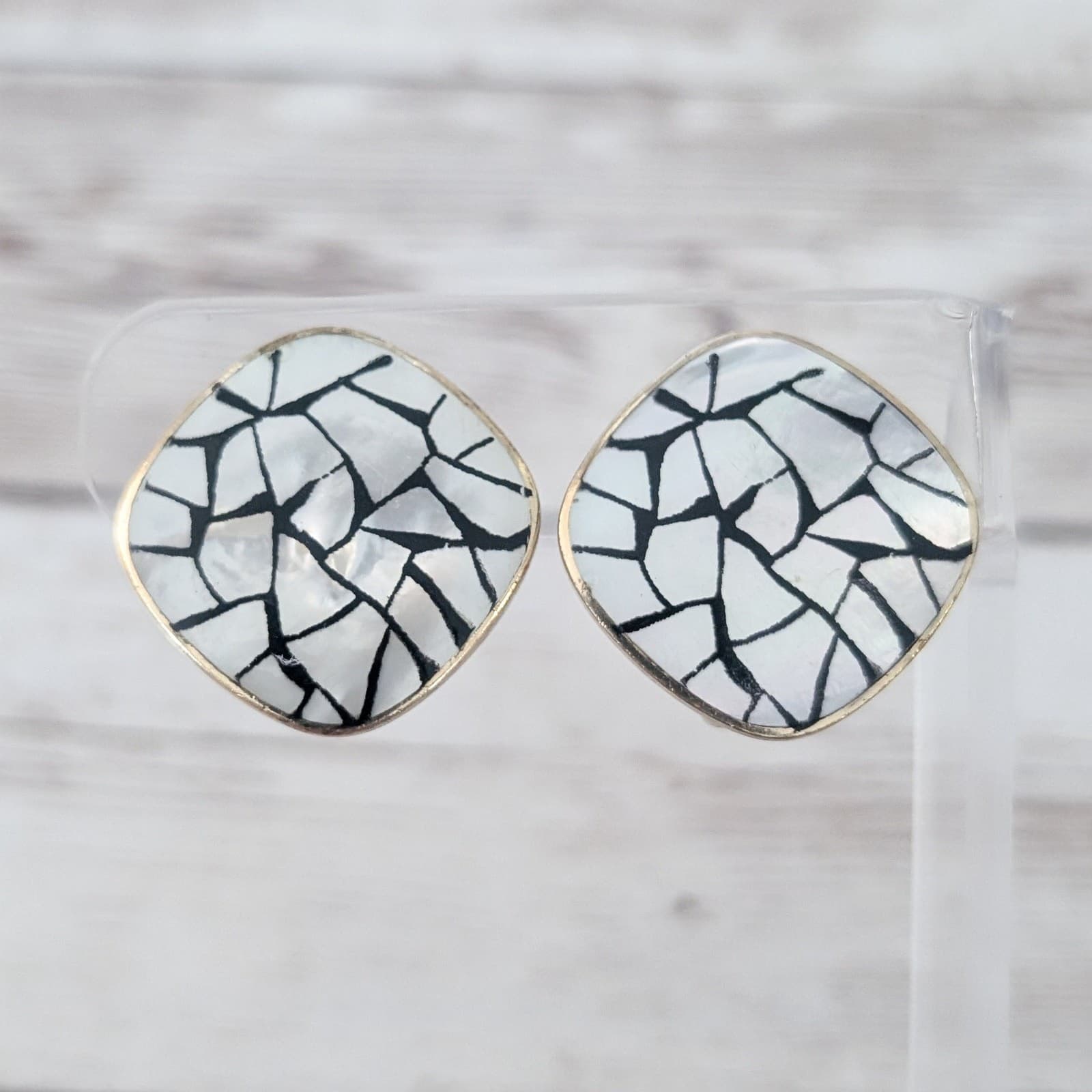 Vintage Clip On Earrings Mother of Pearl Statement Earrings
