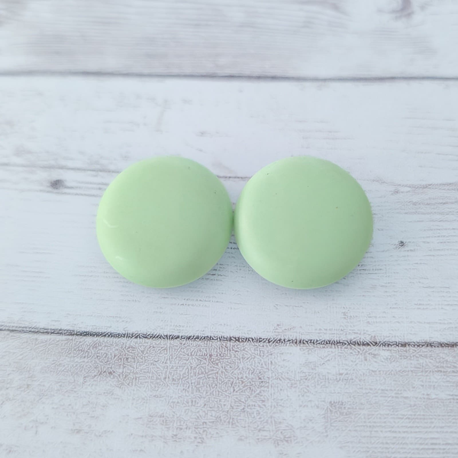 Vintage Clip On Earrings 1" Mint Green Circle - Stamped Japan