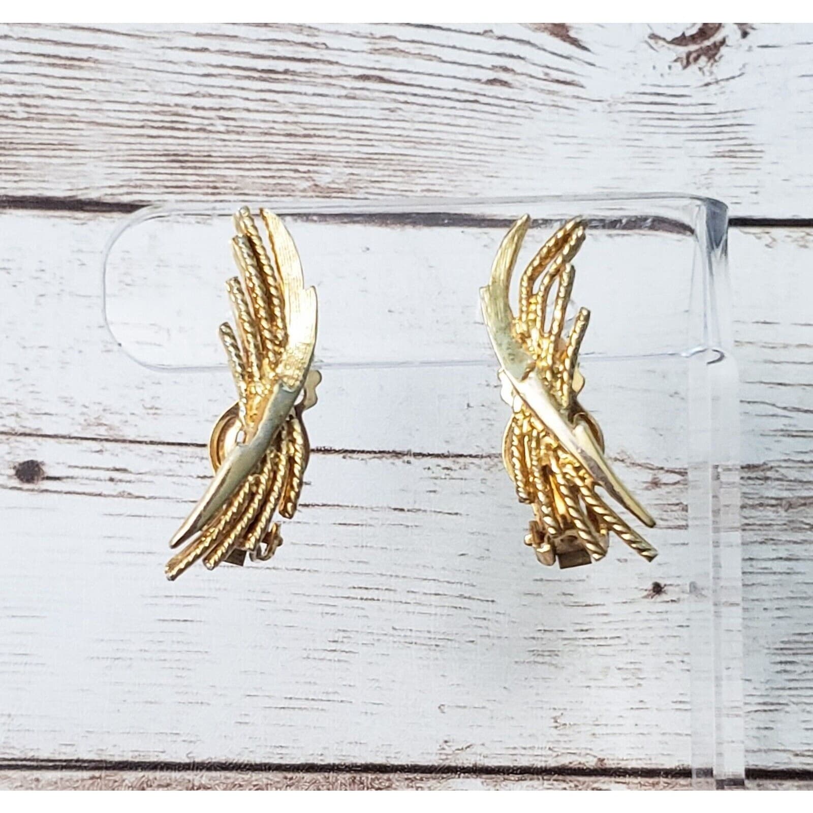 Vintage Clip On Earrings Gold Tone Statement Earrings 1.5"