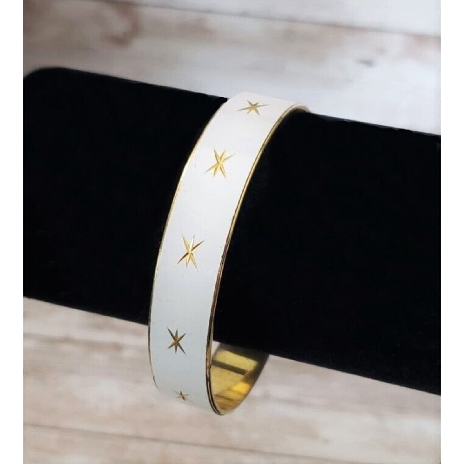 Vintage Bracelet / Bangle White With Gold Tone Detail