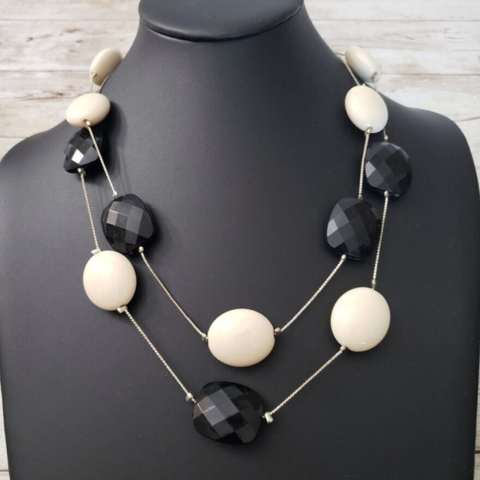 Vintage Necklace - Black & Cream Statement Necklace