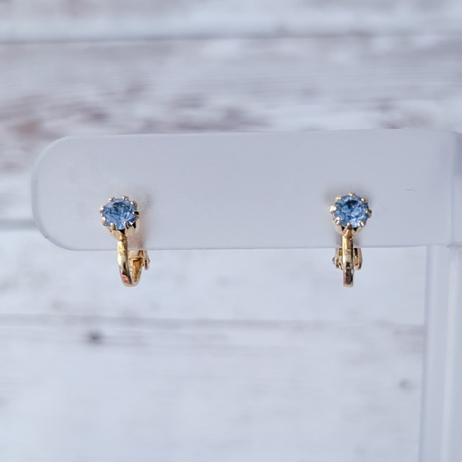 Vintage Clip On Earrings Dainty Light Blue Gems 1/8"
