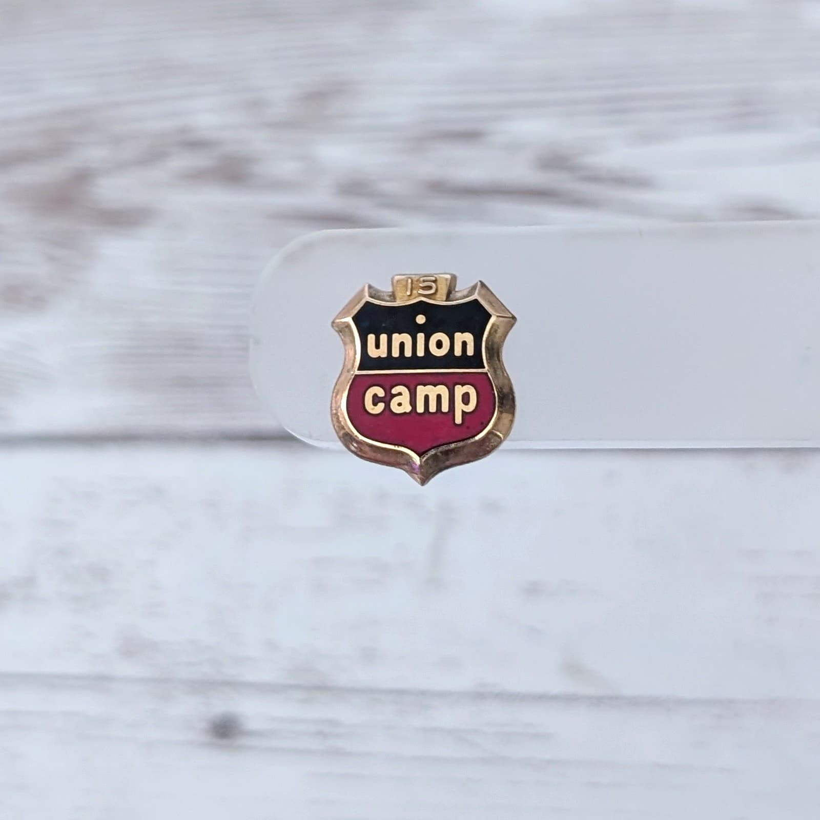 Vintage Button Hole Pin 1/10 10K GF Union Camp 15 Year Service Award Shield
