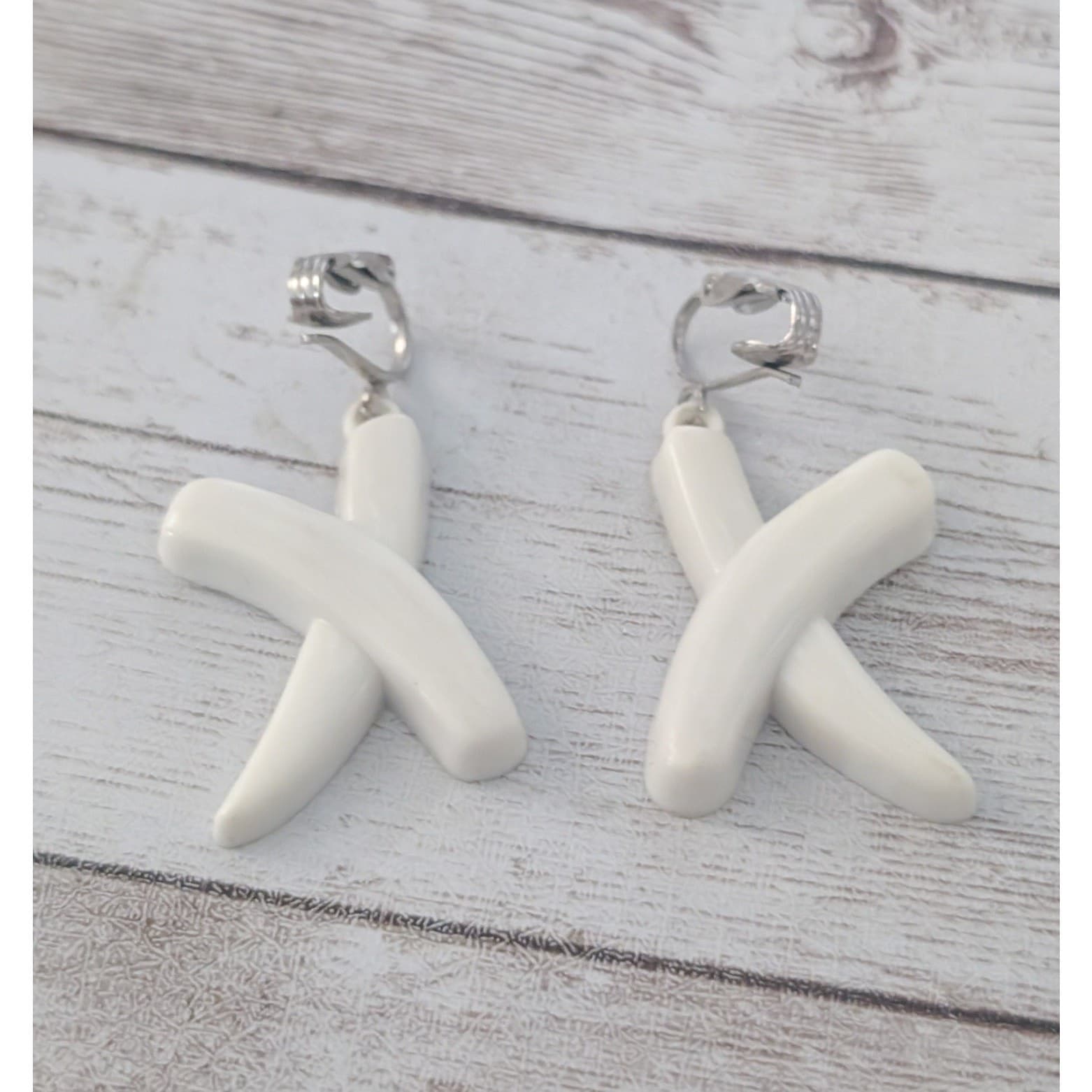 Vintage Clip On Earrings Extra Large Cream Kiss Dangle Statement