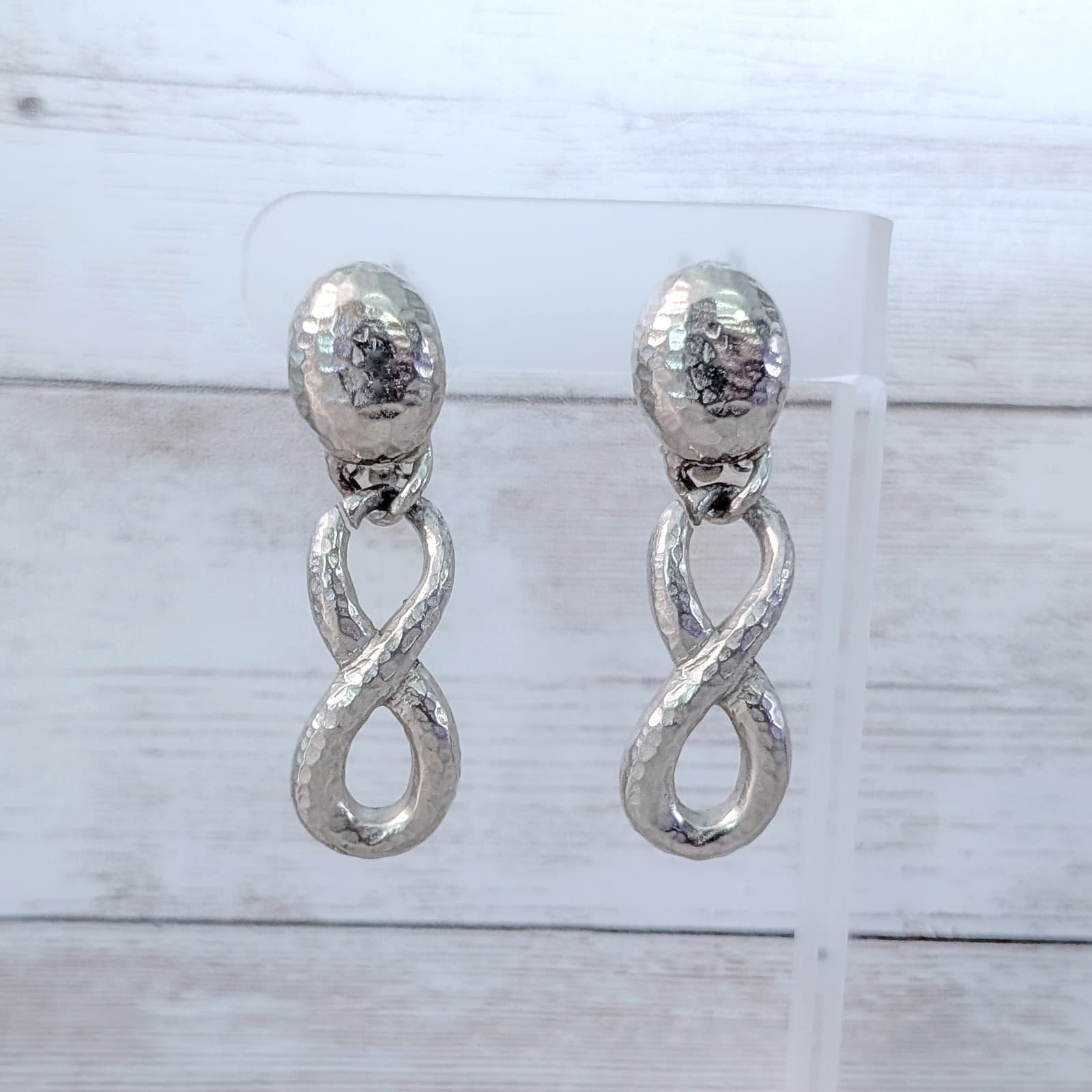 Vintage Clip On Earrings Statement Silver Tone Dangle