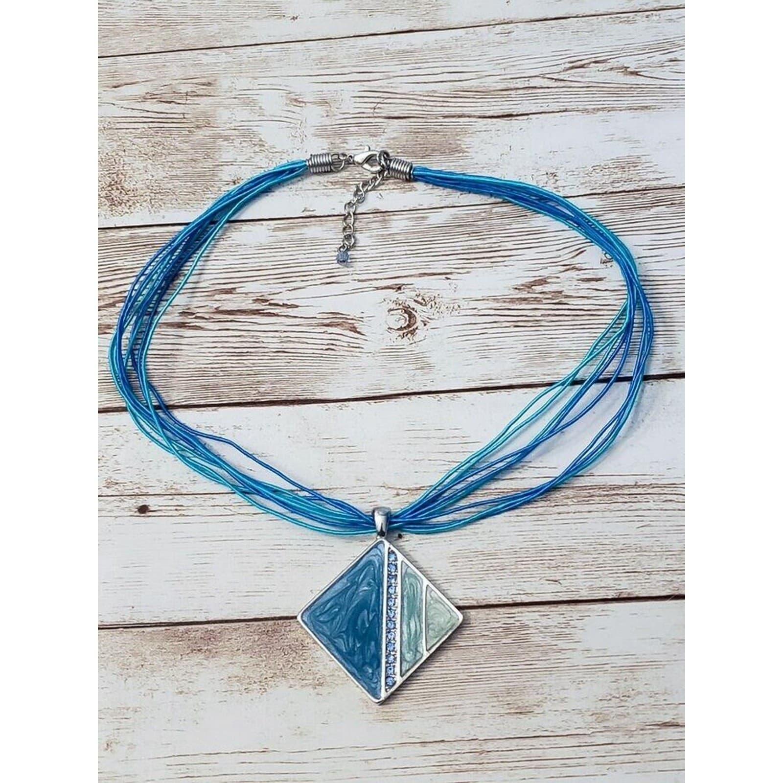 Vintage Necklace Blue Cord with Blue Pendant Statement Necklace