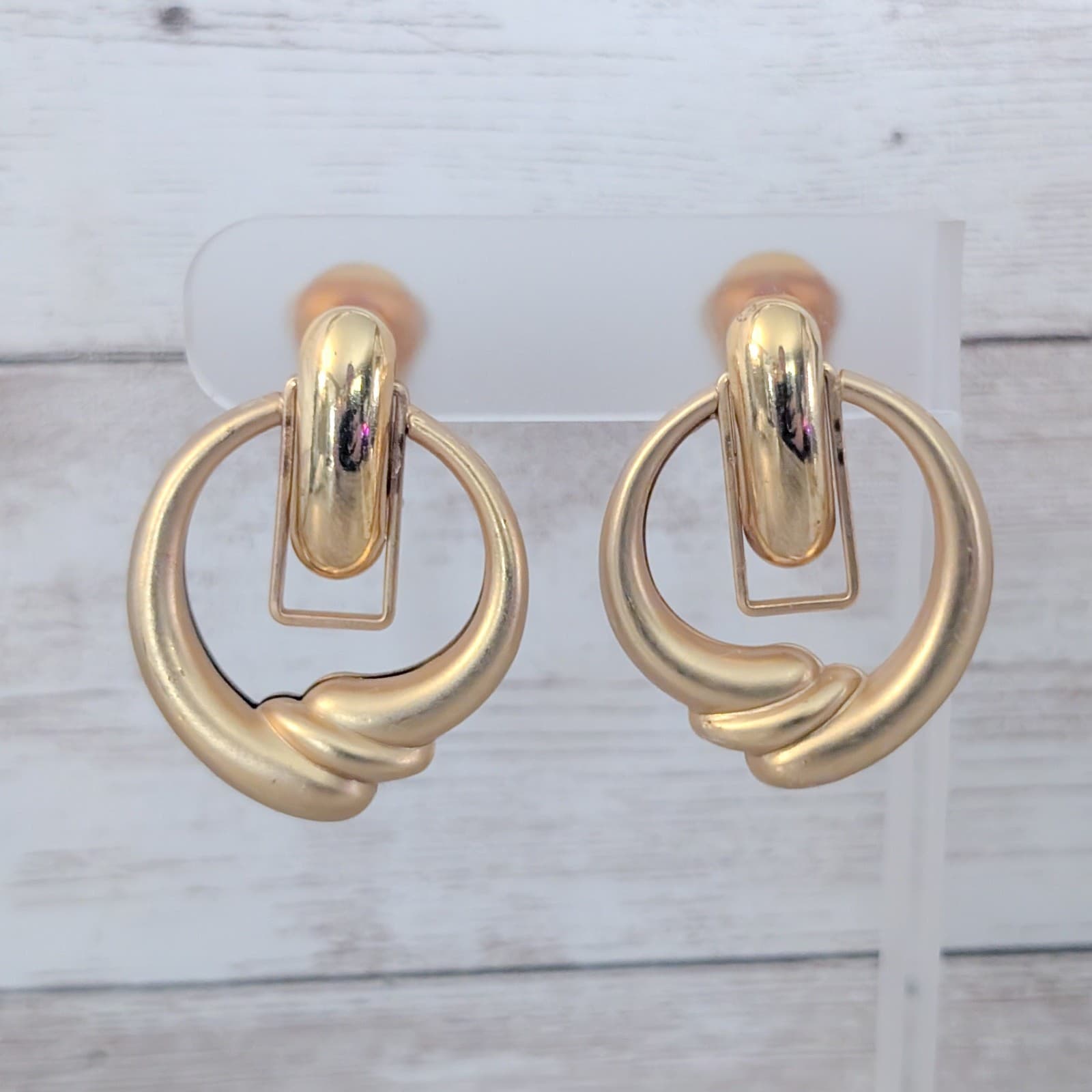 Vintage Clip On Earrings Very Large Statement Matte Gold Tone