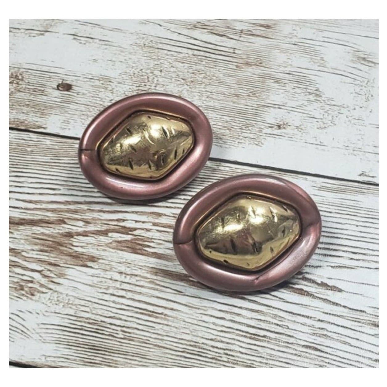 Vintage Clip On Earrings - Burgundy and Gold Tone Oval Unusual