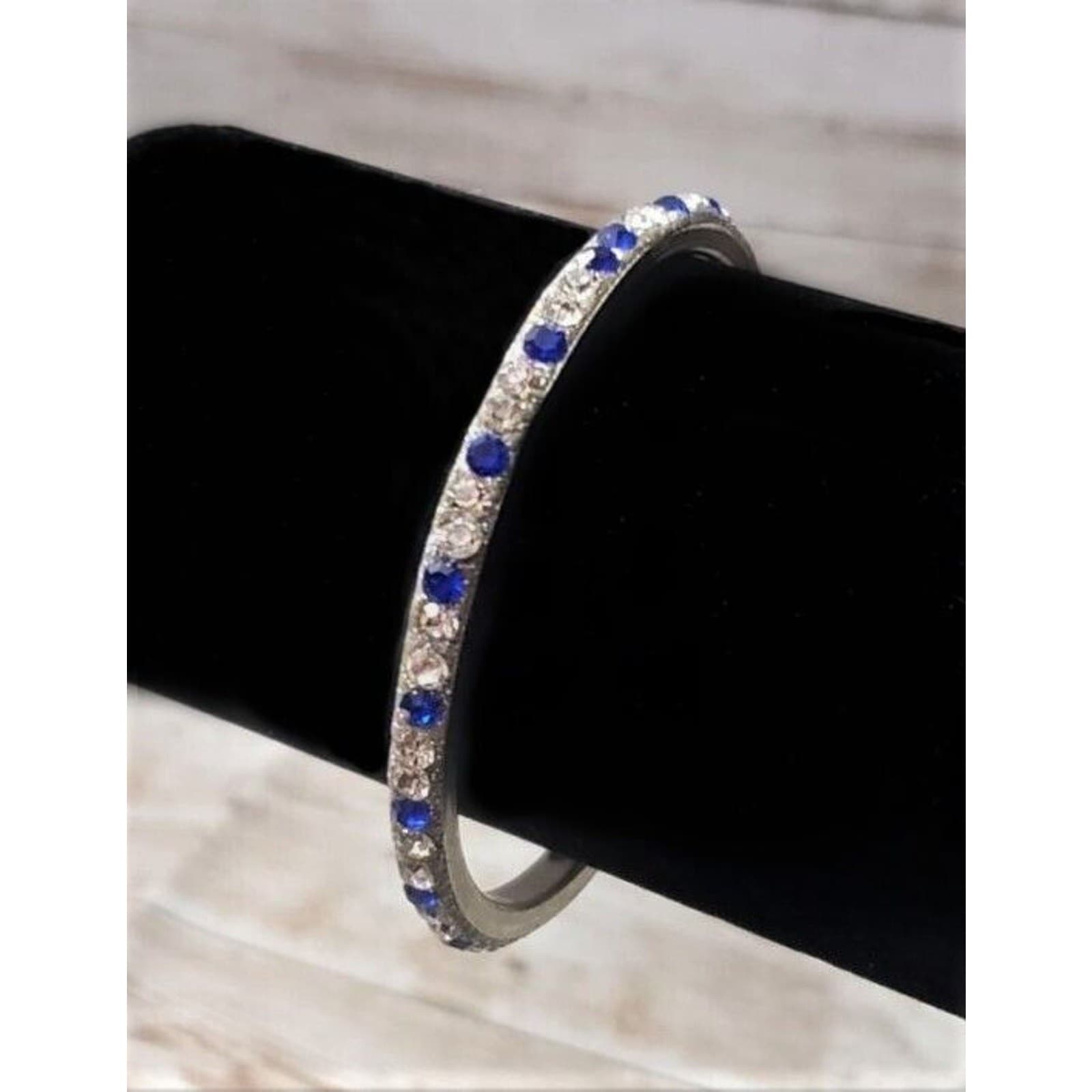 Vintage Bracelet / Bangle - Blue & Clear Gems