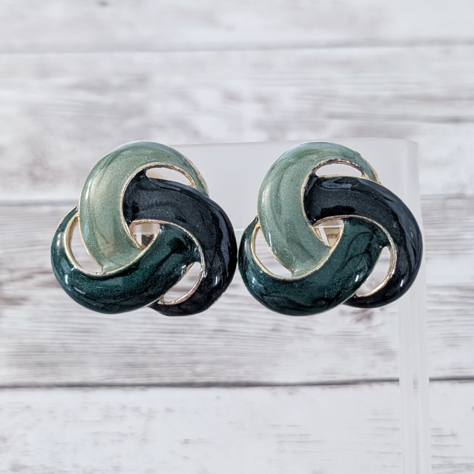 Vintage Clip On Earrings Green Tones Very Large Statement 1.25"