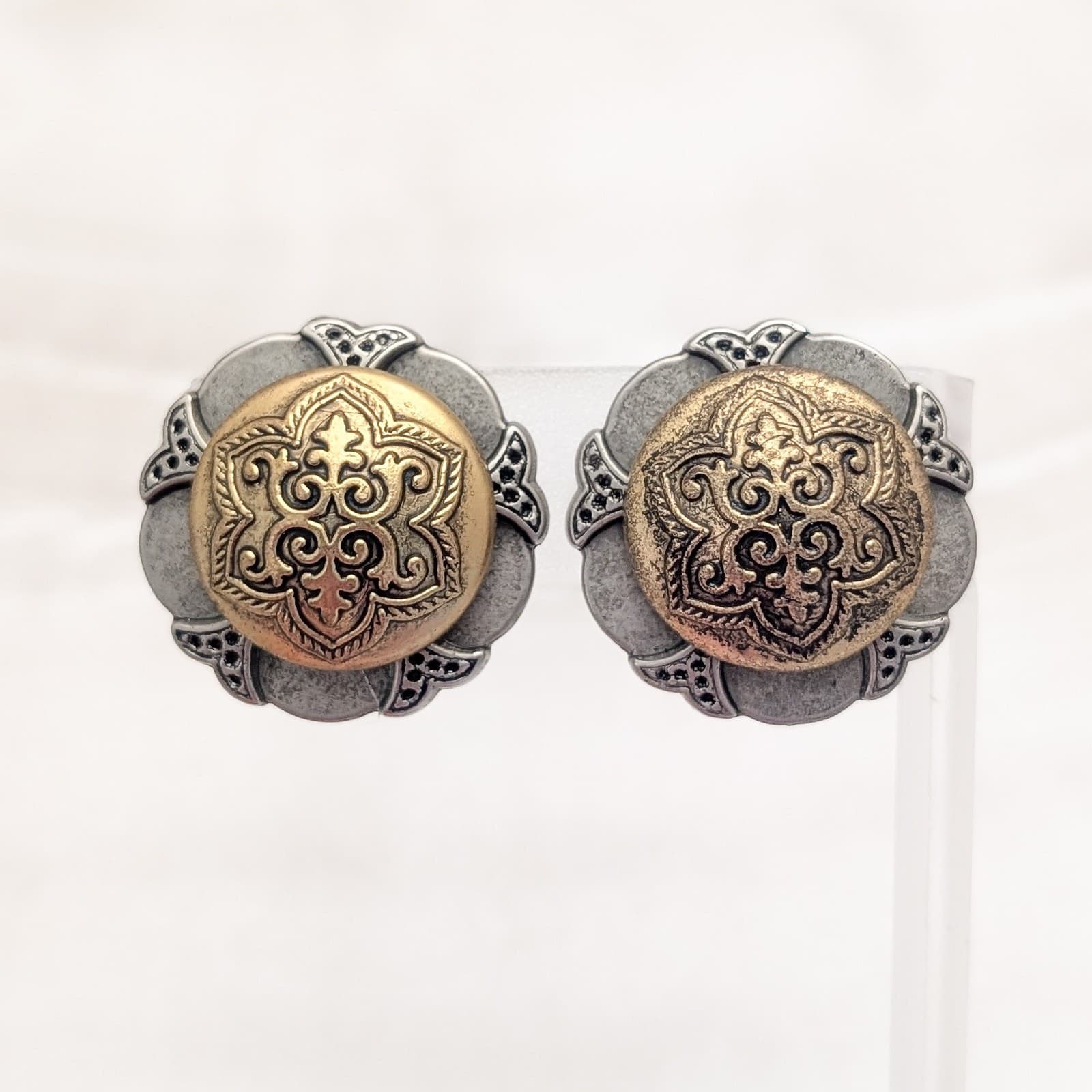 Vintage Clip On Earrings Stunning Large Ornate Statement Concho Style