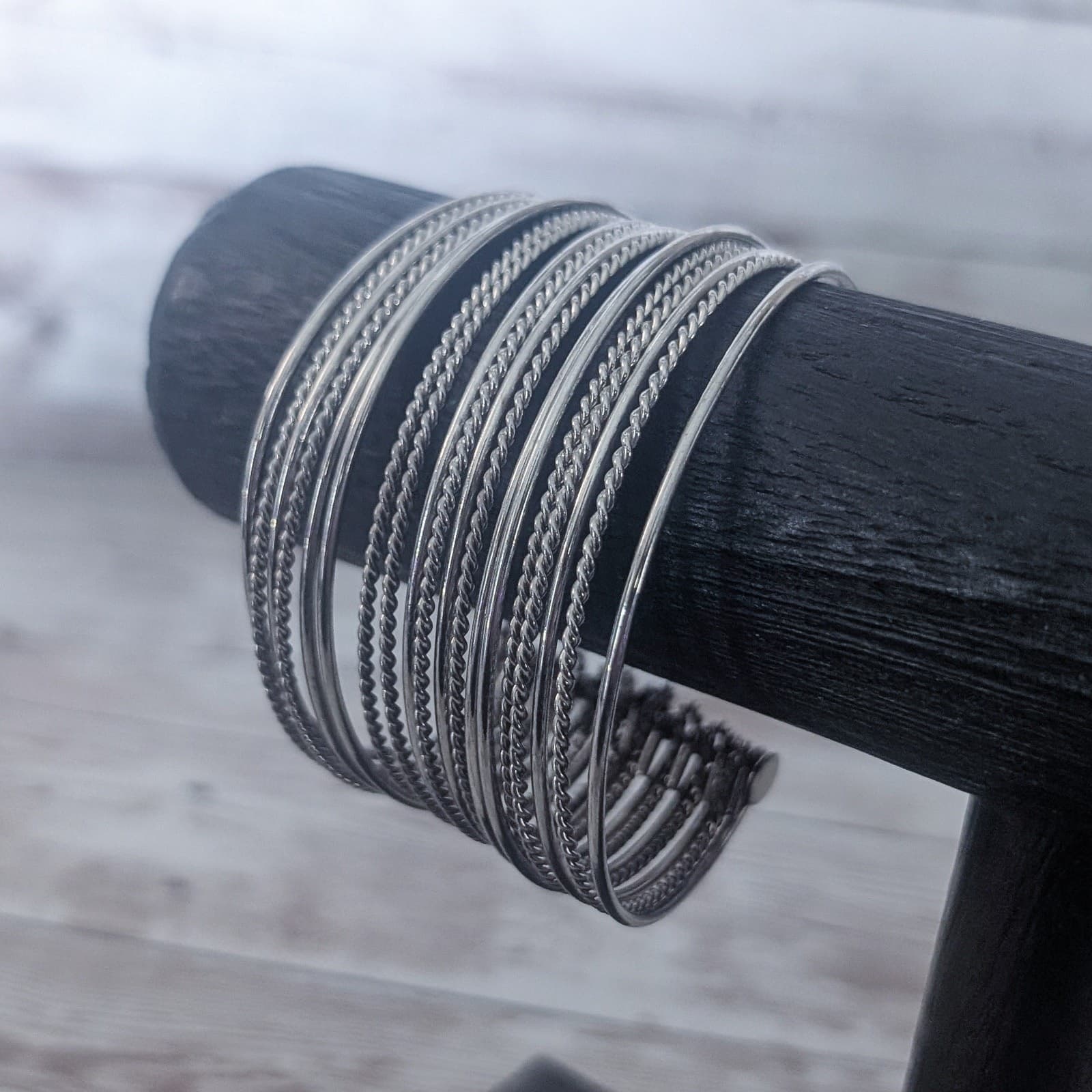 Vintage Cuff Bracelet Chunky Statement Silver Tone