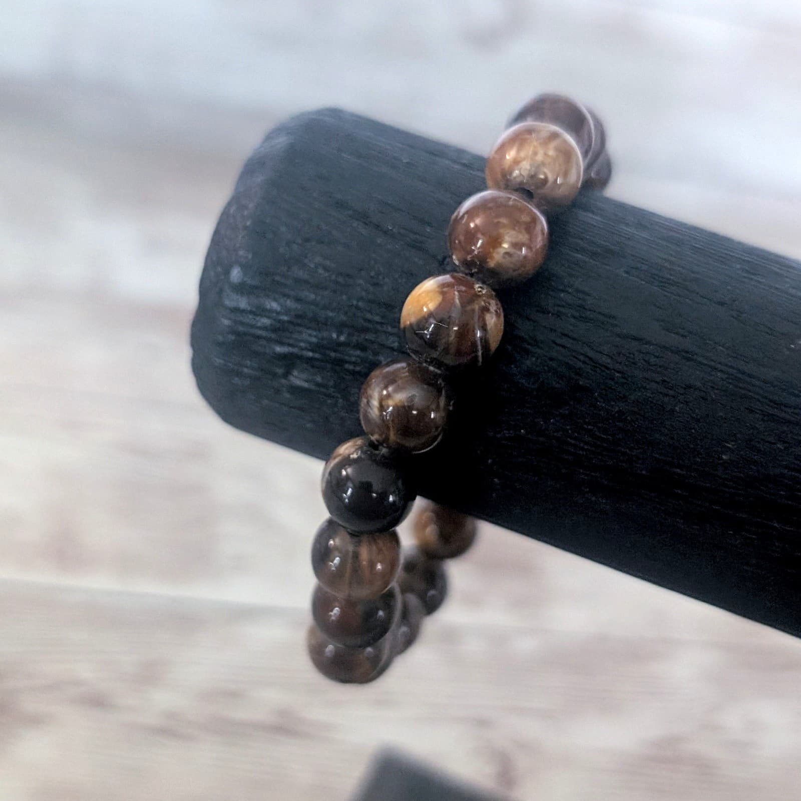 Vintage Stretch Bracelet Brown & Tan Tones Round Beads