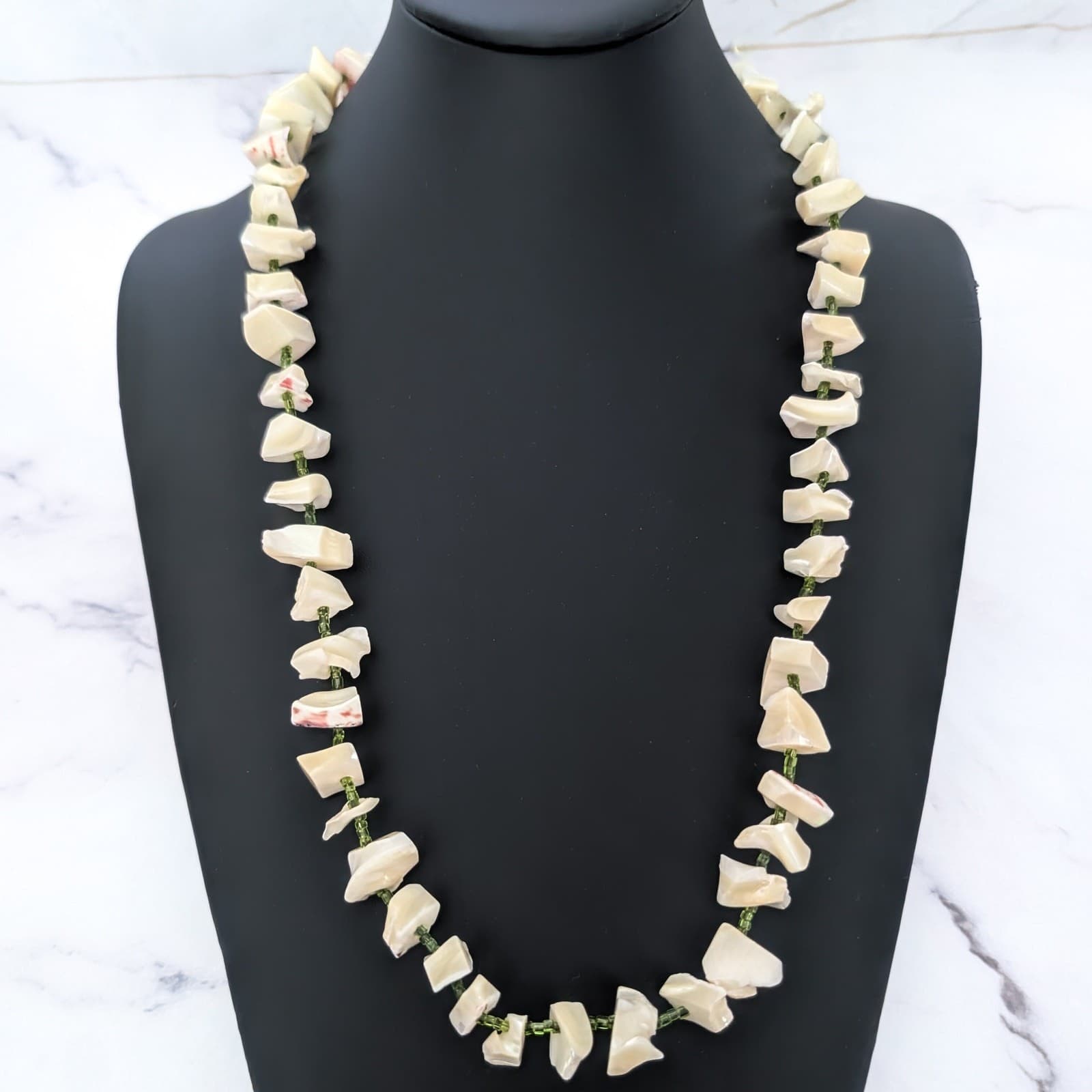 Vintage Necklace Long Mother of Pearl Chip Necklace - Statement MOP 26 & 7/8"
