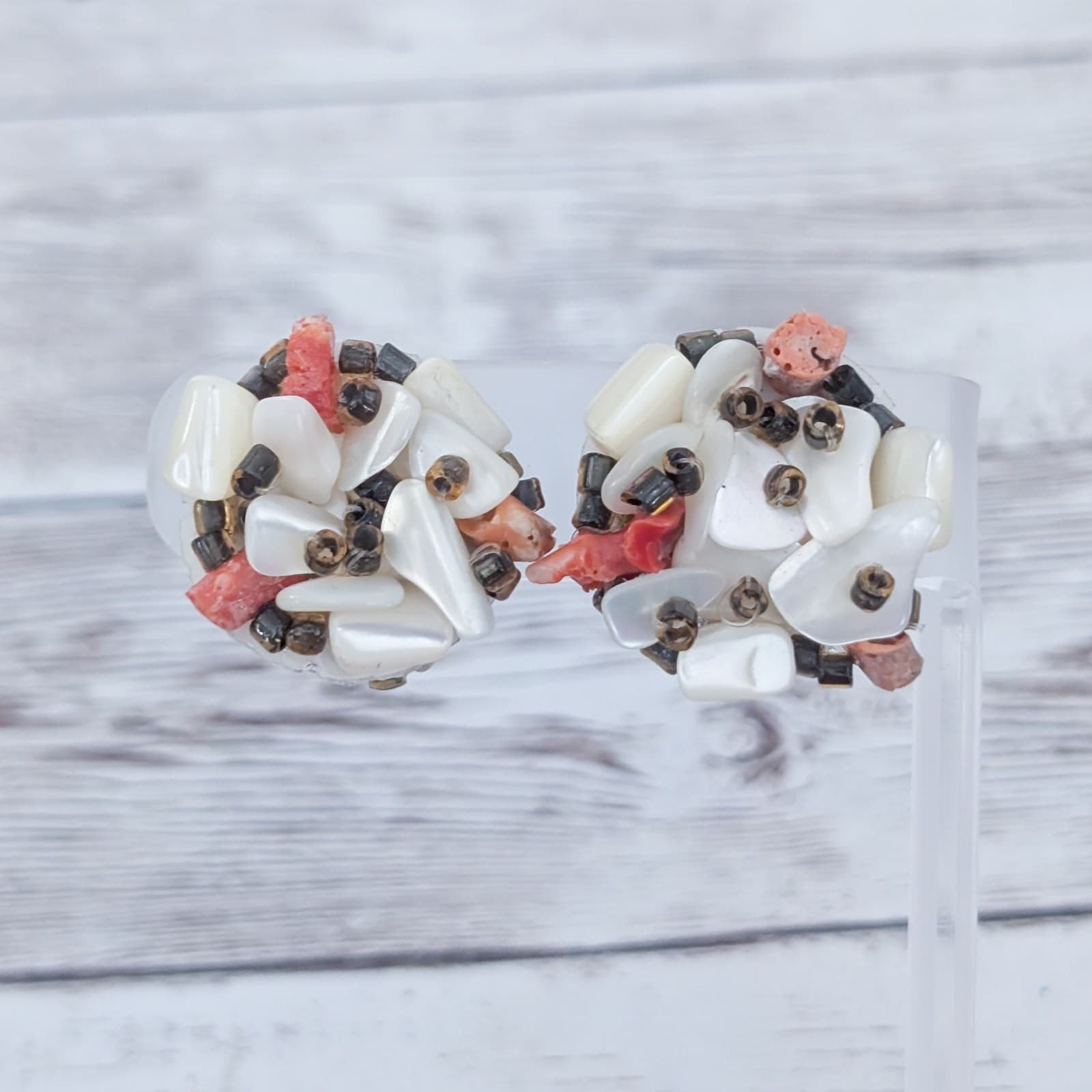 Vintage Clip On Earrings Cream & Orange Tones Cluster
