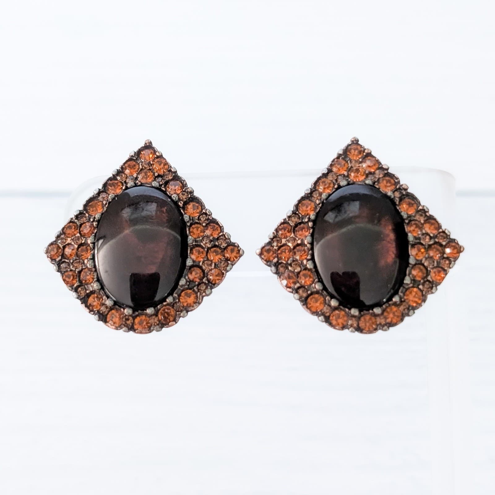 Vintage Clip On Earrings Dark Orange & Brownish Tones Statement 1 & 1/8"
