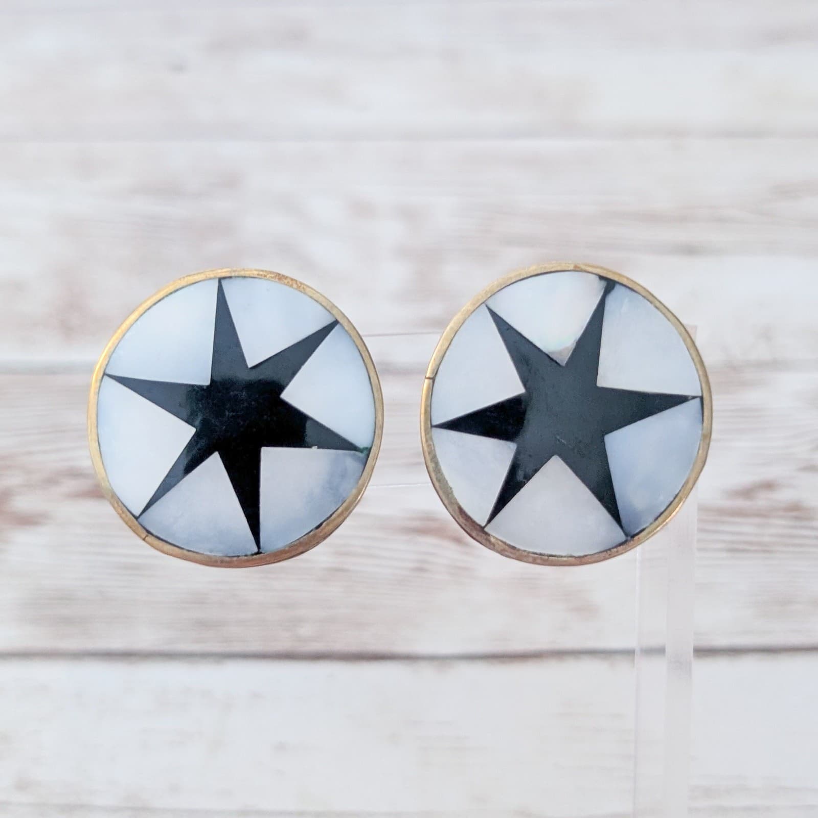 Vintage Alpaca Clip On Earrings Star Design