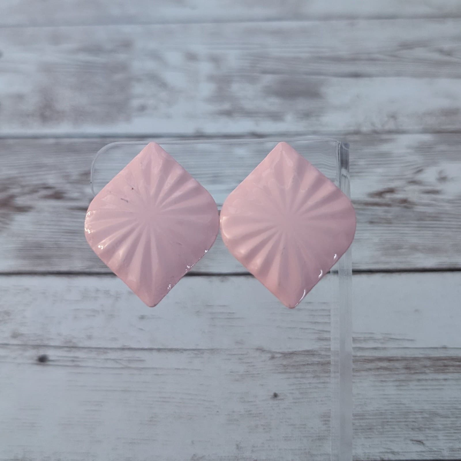 Vintage Clip On Earrings Extra Large Retro Baby Pink Statement Earrings 1.5"