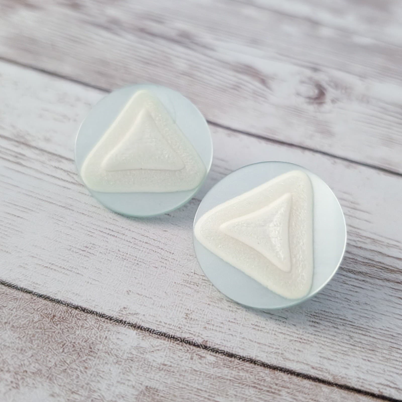Vintage Stud Earrings Large Pearlescent Green & Cream