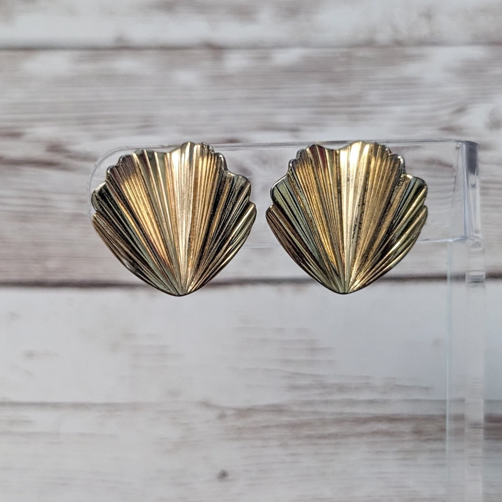 Vintage Clip On Earrings Gold Tone Folded Design