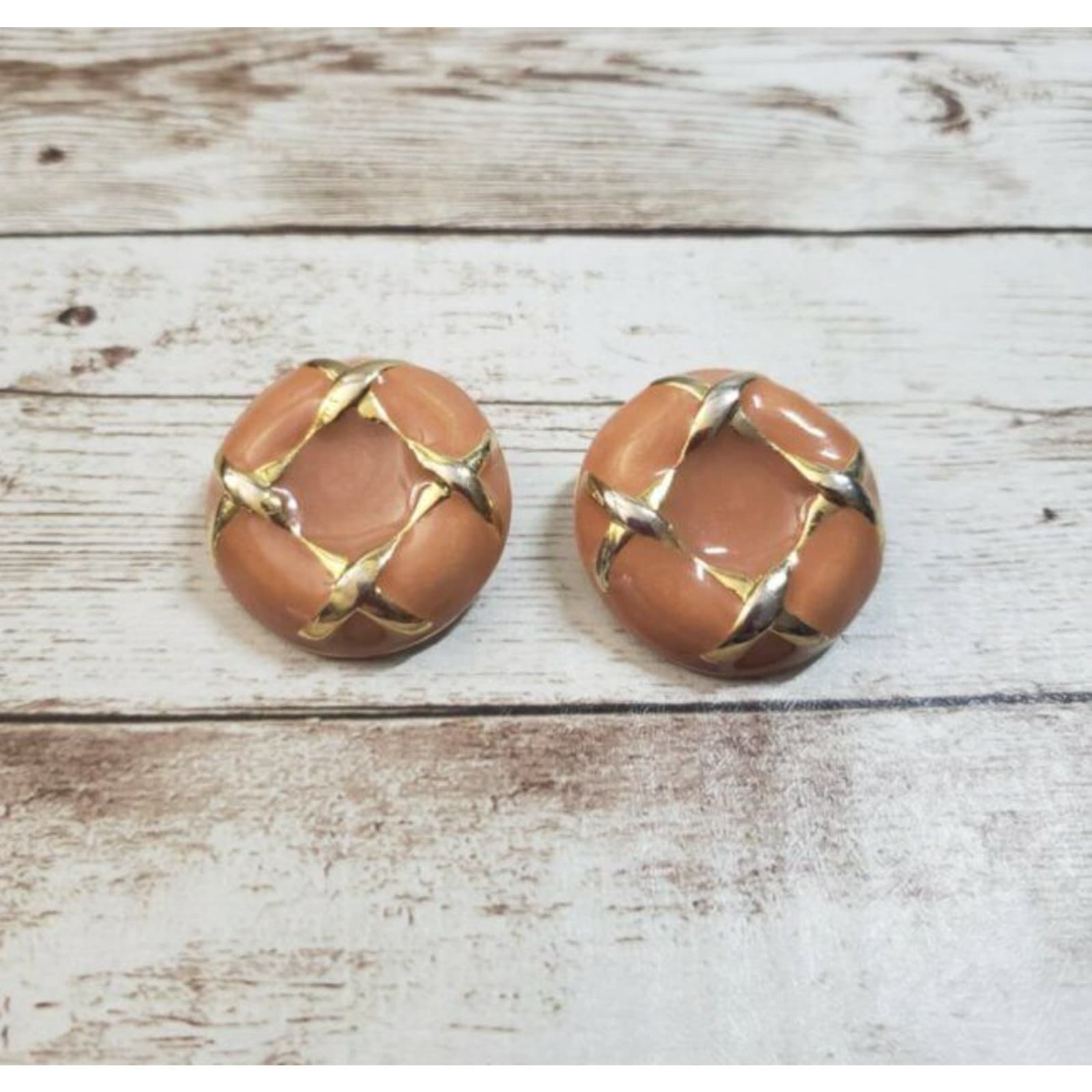 Vintage Clip On Earrings - Large Statement Peach and Gold Tone