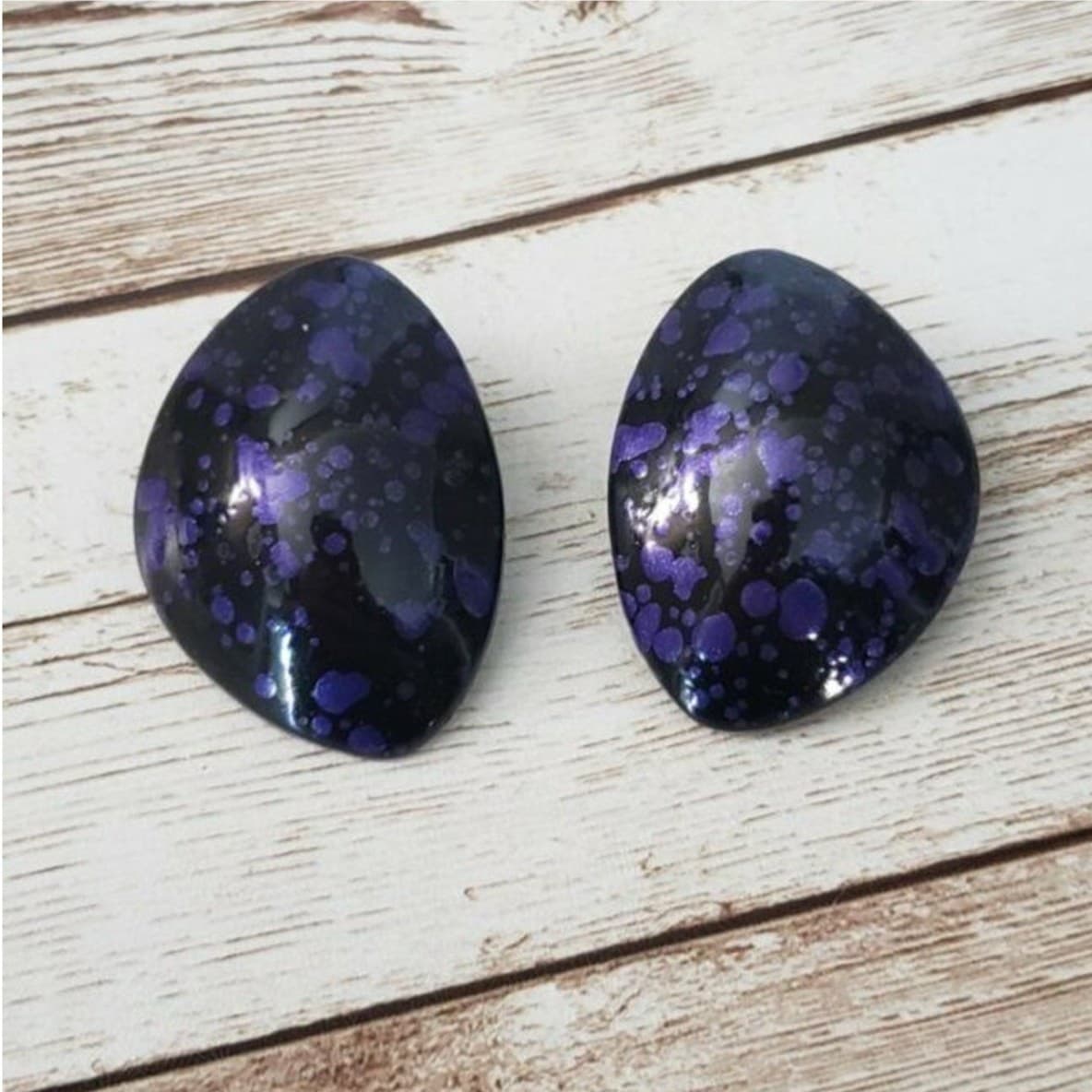 Vintage Clip On Earrings - Violet & Black Statement Earrings
