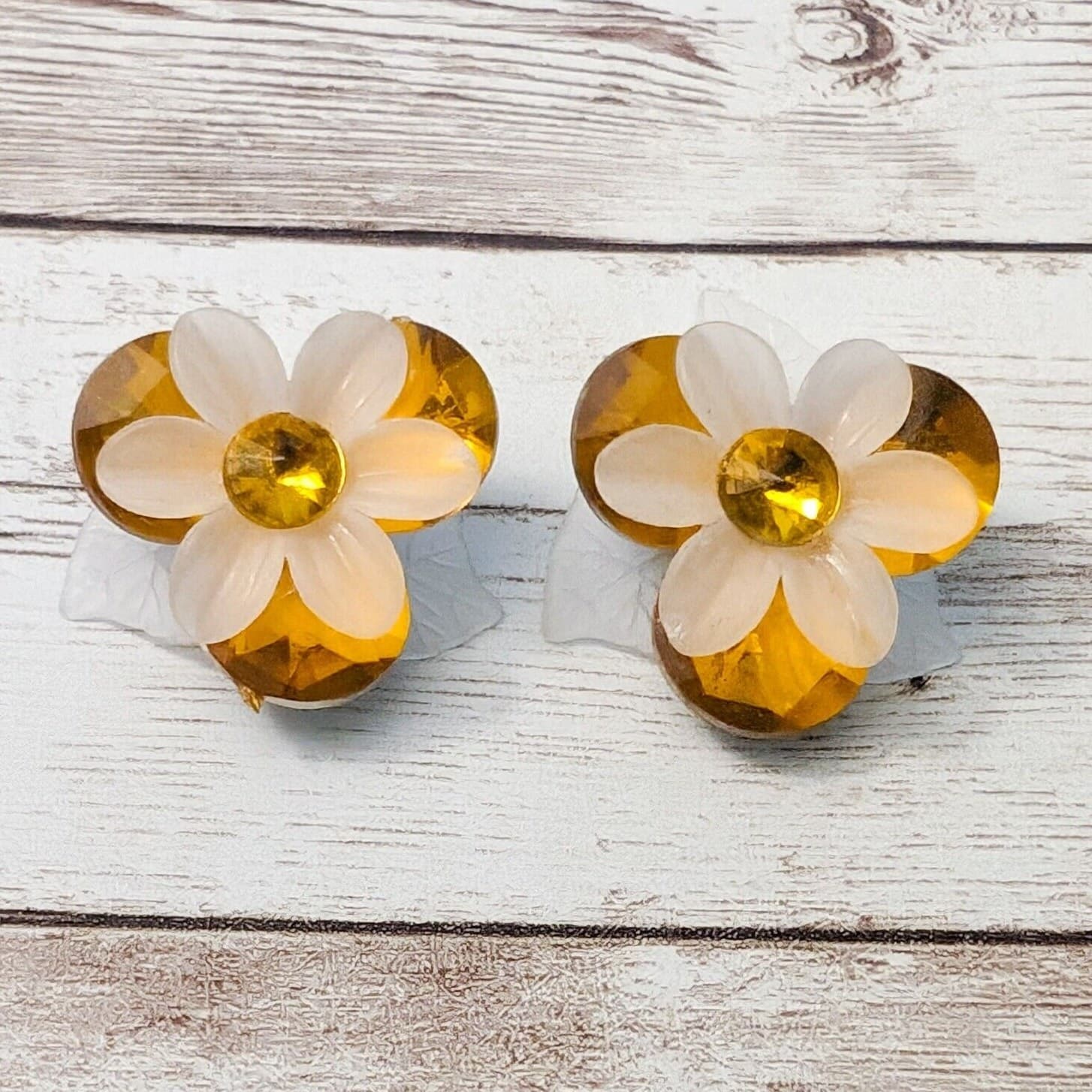 Vintage Clip On Earrings - Unusual Flower 1.25" - Whimsical Large Statement