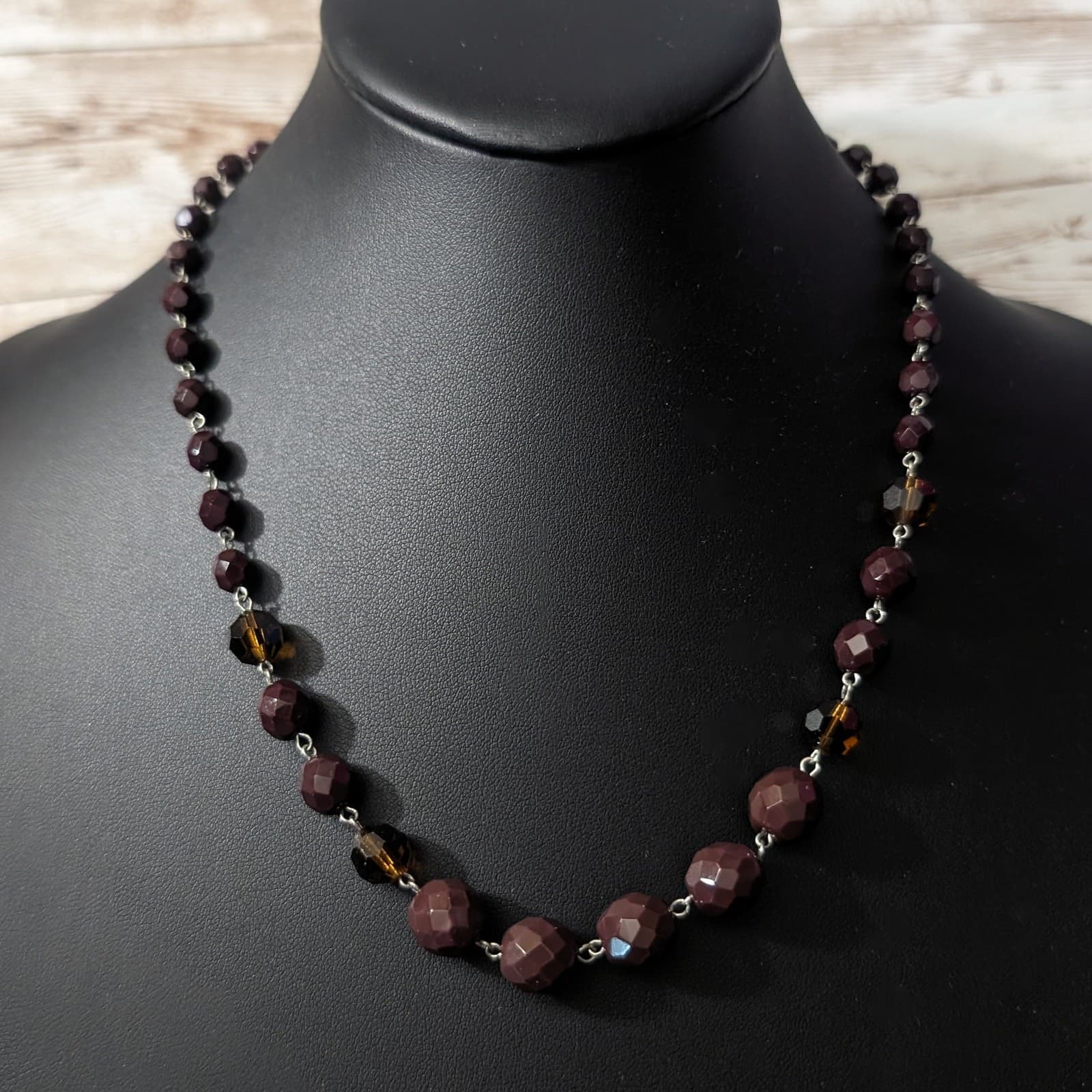 Vintage Necklace Burgundy & Dark Amber Tones
