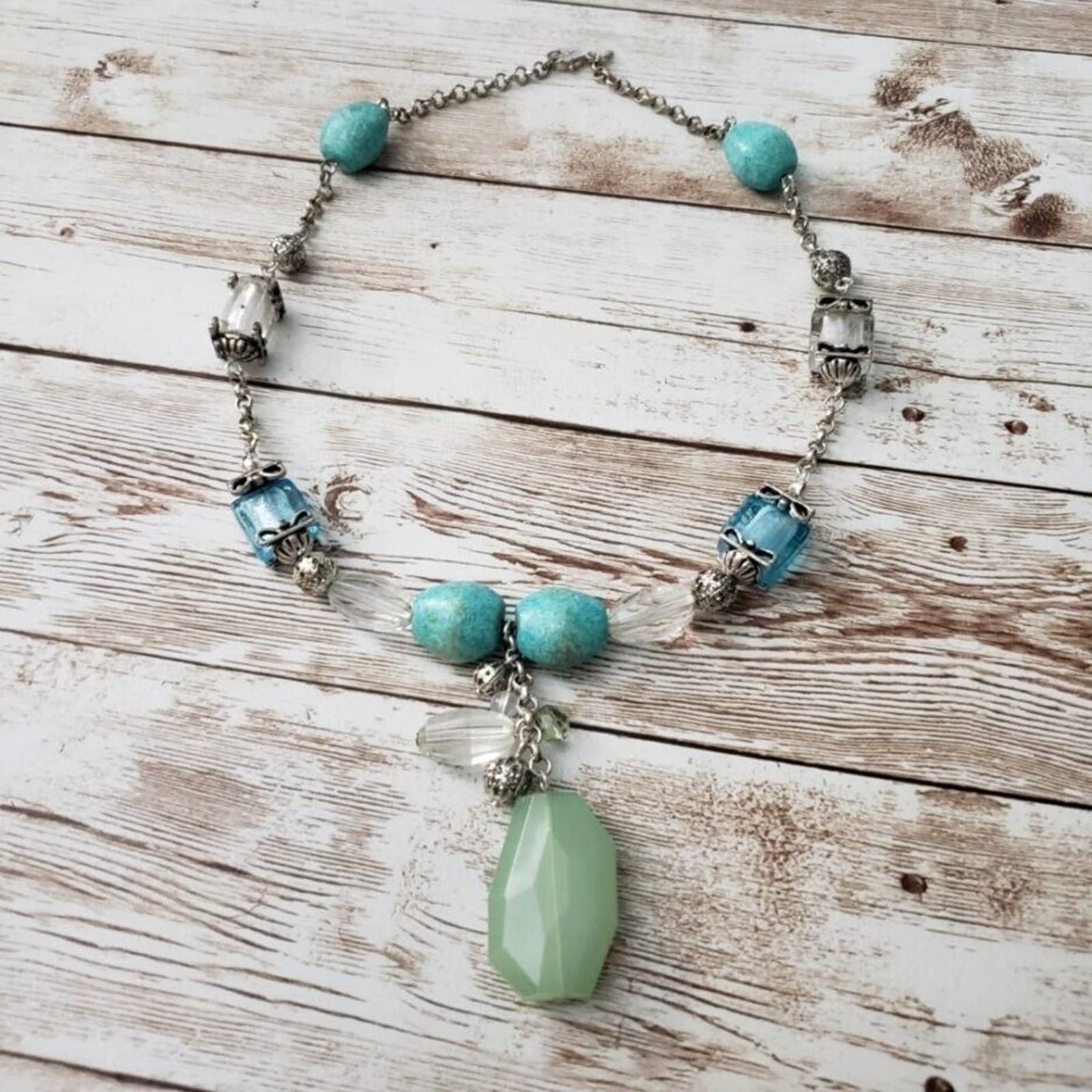 Vintage Avon Necklace Green & Turquoise Tones Statement Necklace