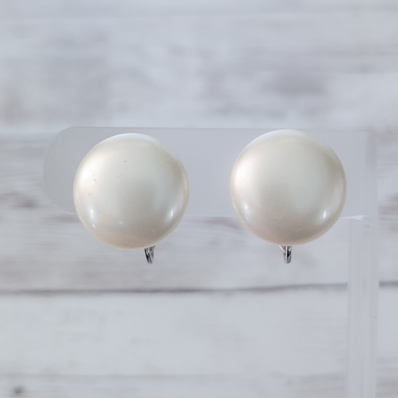 Vintage Marvella Clip On Earrings 0.75" Cream Domed Circle