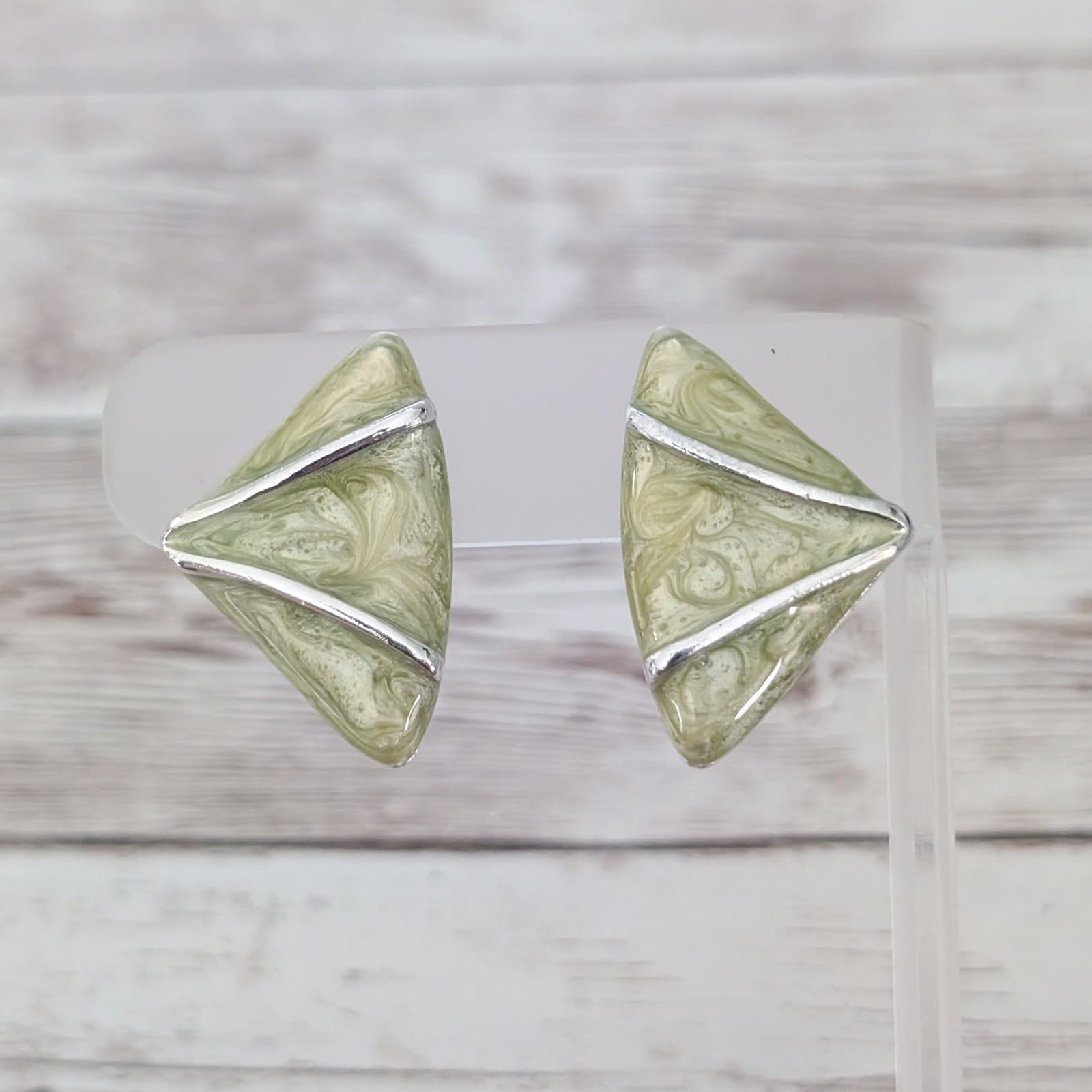 Vintage Clip On Earrings Retro Light Green Statement Large 1.25"