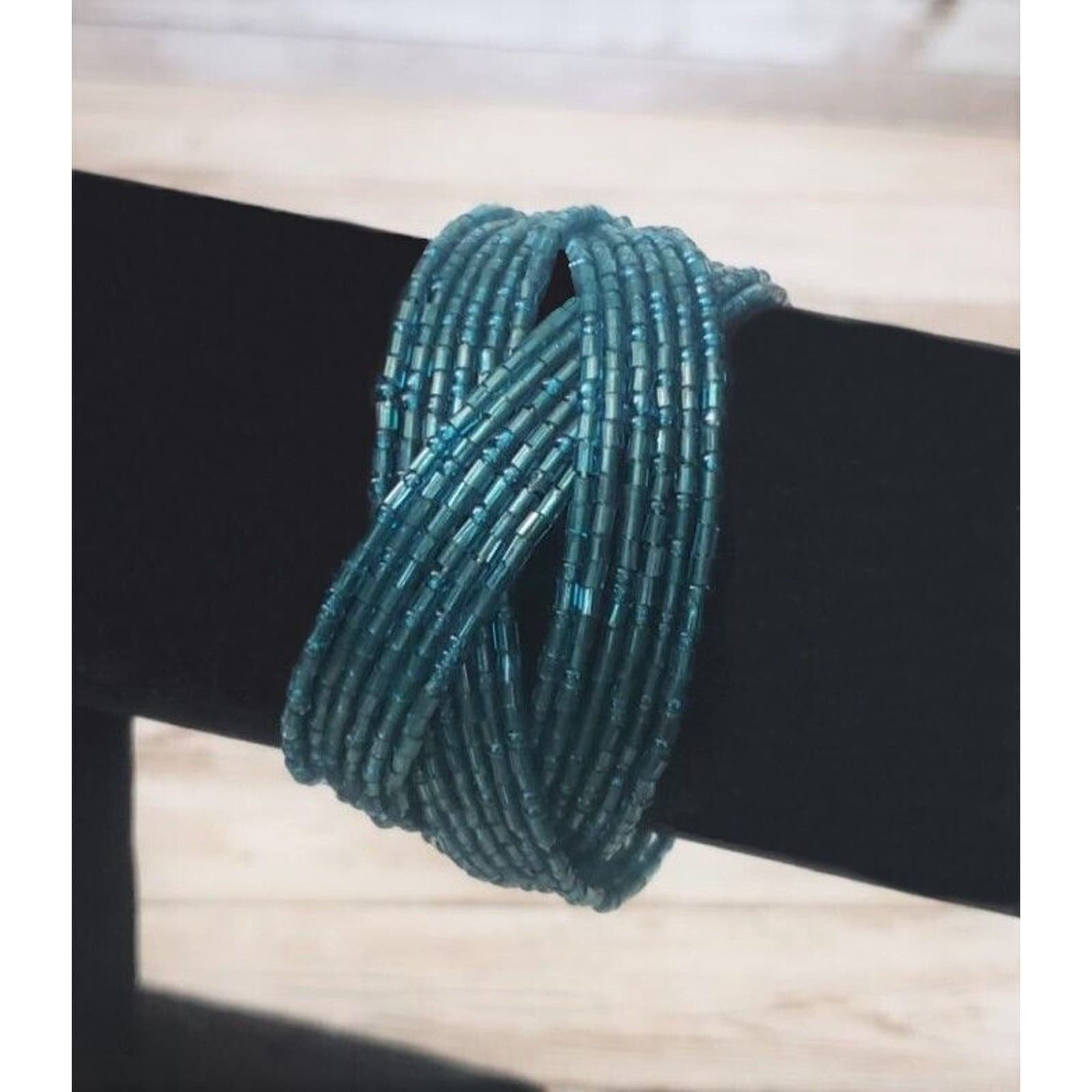 Vintage Bracelet / Bangle Dark Turquoise Beaded Wrap Bracelet