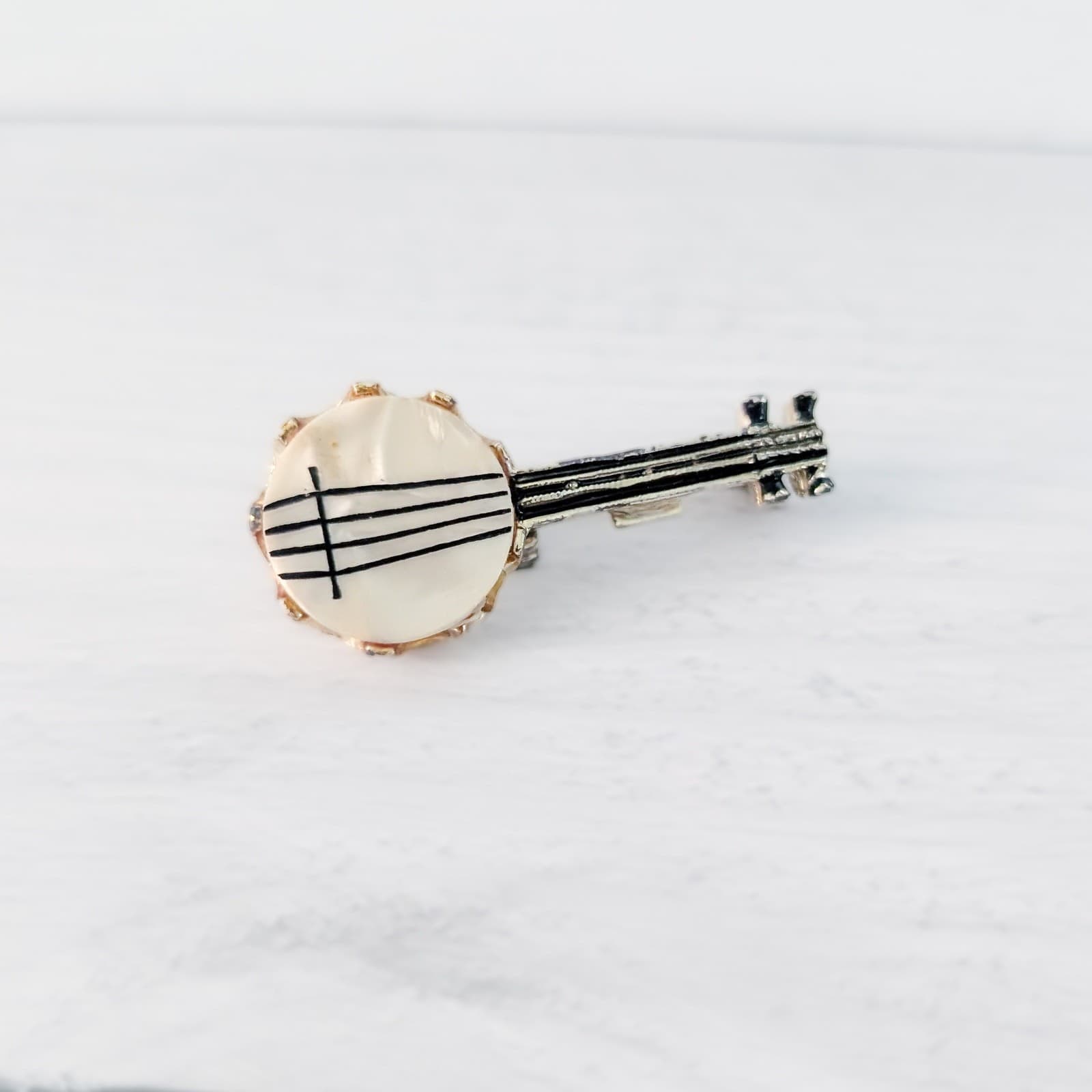 Vintage Brooch / Vintage Pin Mother of Pearl Banjo 1.5"
